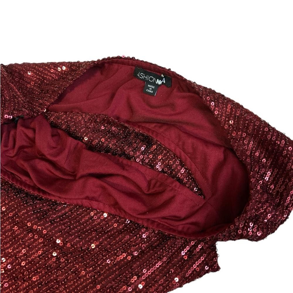 Fashion Nova Gorgeous burgundy sequin one-shoulder mini dress Size XS / US 0-2 / IT 36-38 - 3 Thumbnail