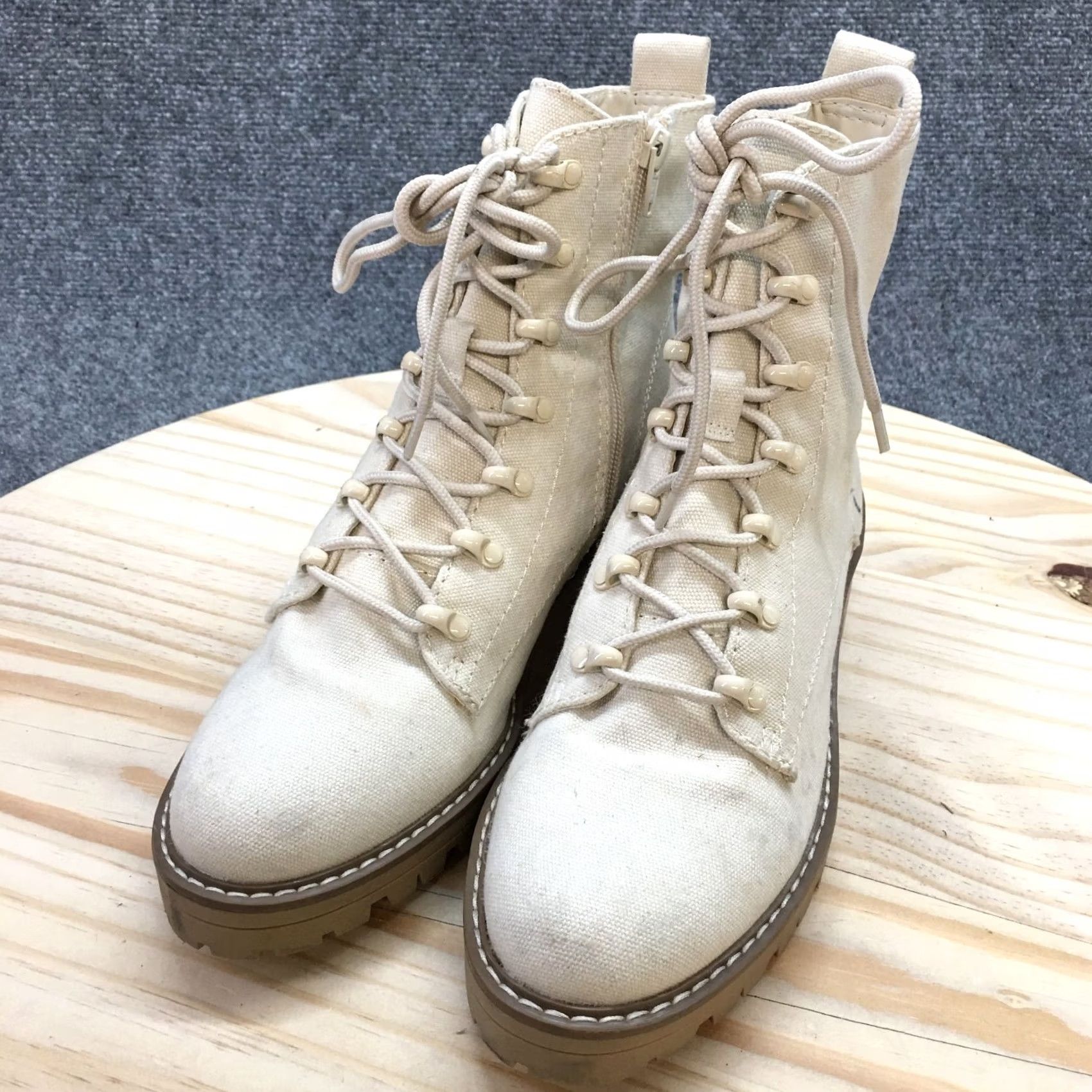Vintage Universal Thread Boots Womens 9 Parker Lace Up Zip Ankle Bootie Cream Fabric Bootie Size US 9 / IT 39 - 7 Thumbnail