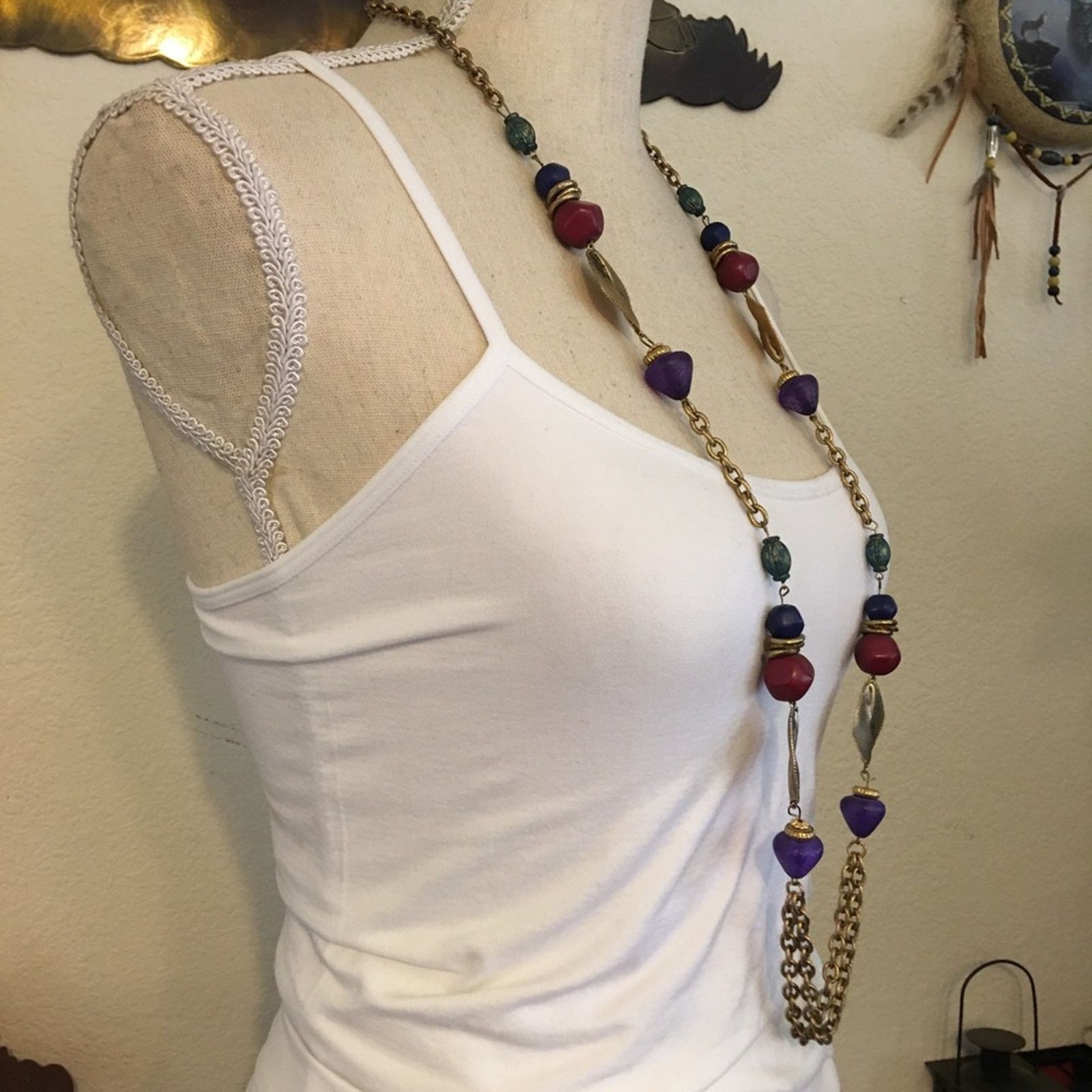 Jewelry Long gold tone chain link acrylic bead necklace Size ONE SIZE - 2 Thumbnail