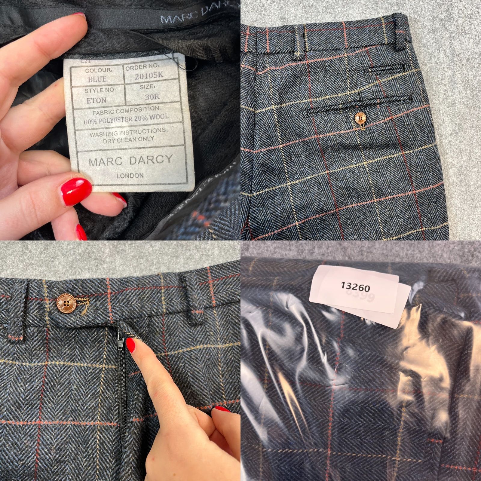 Vintage Marc Darcy Mens Wool Dress Trousers Pants Tapered 30 Grey Check Plaid Formal Size US 30 / EU 46 - 8 Thumbnail