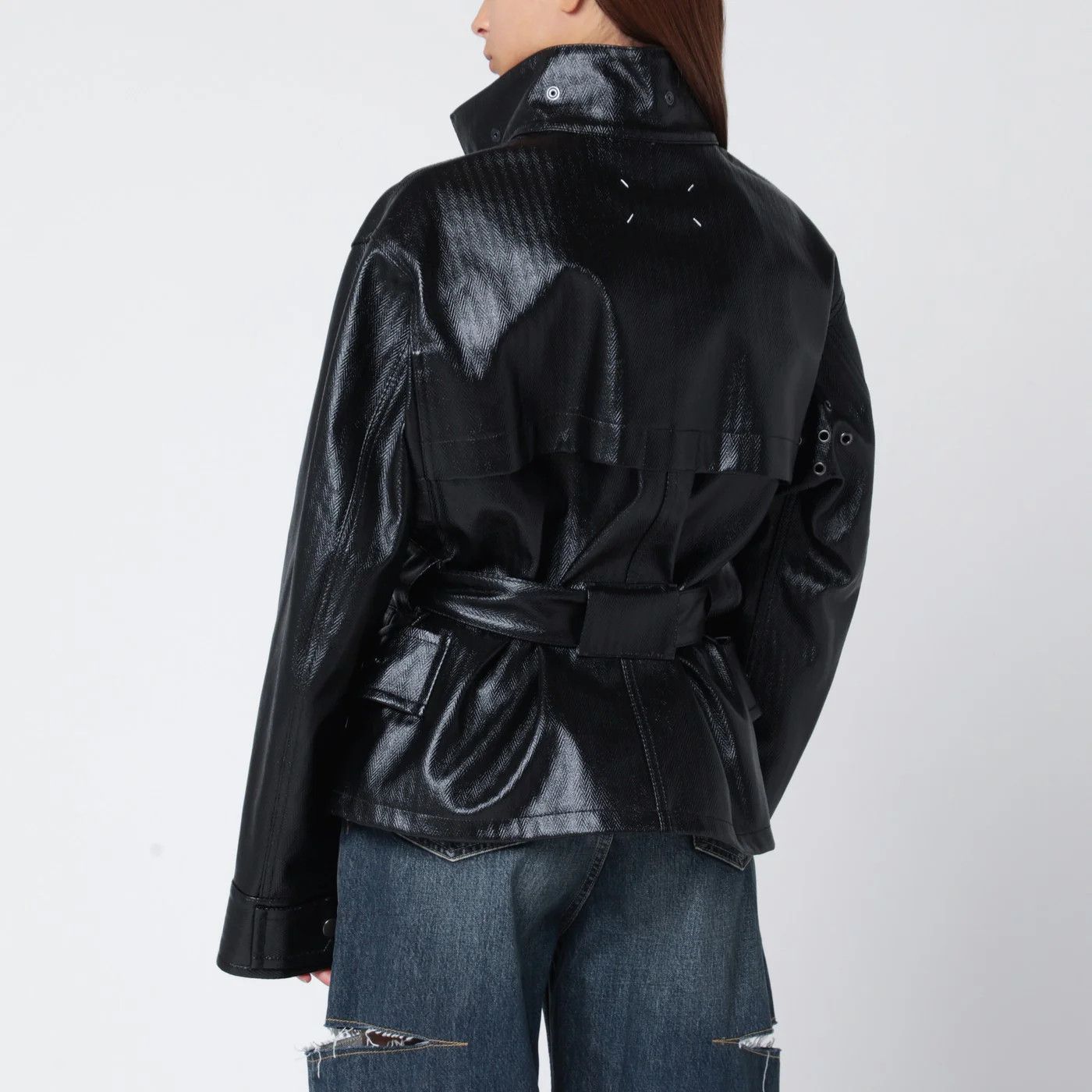 Maison Margiela o1d2blof0426 Cotton Laminated Belted Jacket in Black Size M / US 6-8 / IT 42-44 - 3 Thumbnail