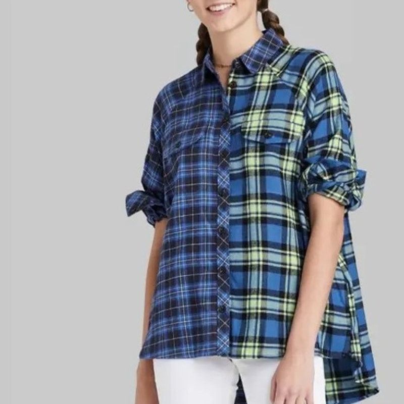 Other Wild Fable Flannel Oversized Boyfriend Shirt Spliced Plaid S Size S / US 4 / IT 40 - 1 Thumbnail