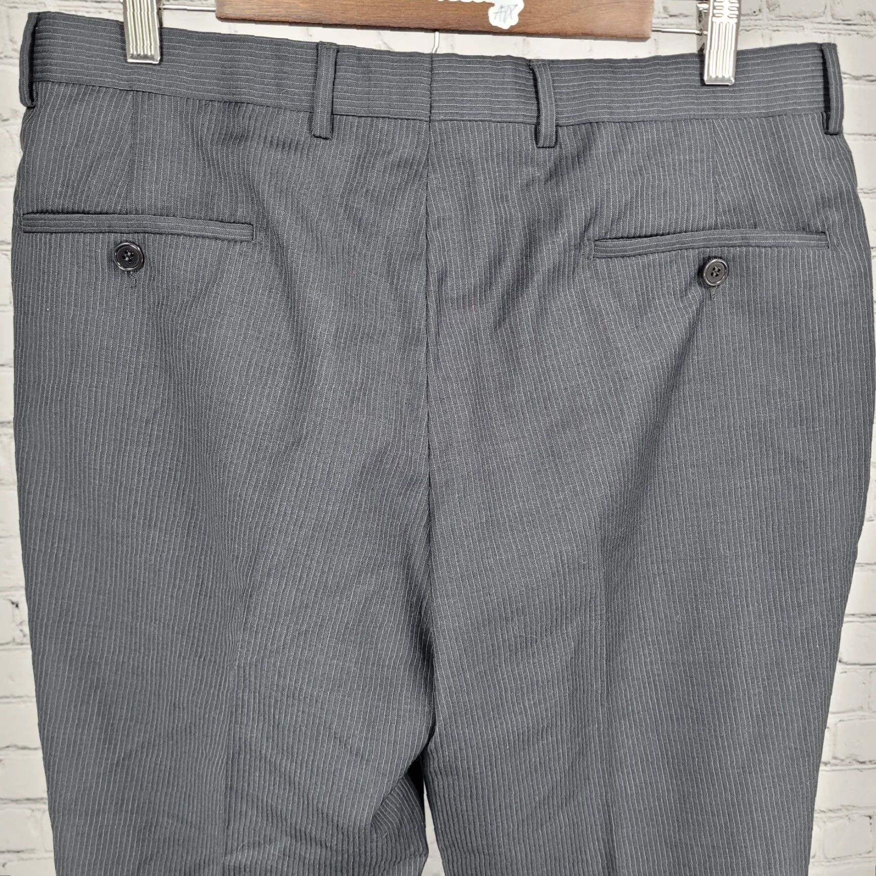 Jos. A. Bank VINTAGE Jos A Bank Charcoal 100% Wool Pinstriped Flat Front Dress Pants 34x28.5 Size US 34 / EU 50 - 6 Thumbnail