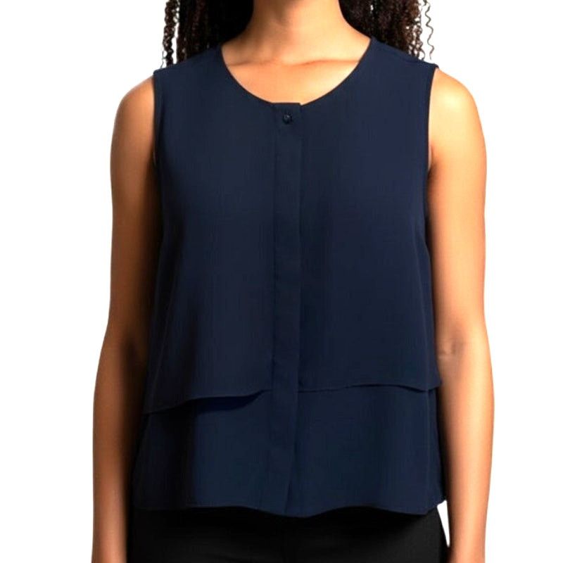 Other The Limited Navy Blue Button Sleeveless Layered Crew Blouse Size M / US 6-8 / IT 42-44 - 1 Thumbnail