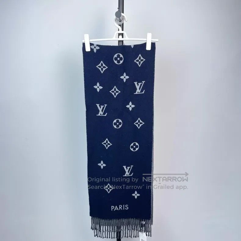 Louis Vuitton Louis Vuitton Monogram Dark Blue 100% Wool Scarf Size ONE SIZE - 4 Thumbnail
