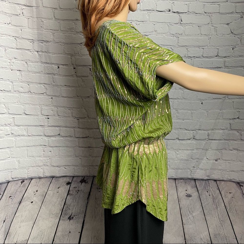 Other New Namrata Joshipura Green Silk Sequins Tunic Blouse Size Size S / US 4 / IT 40 - 4 Thumbnail