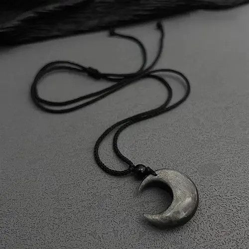 Jewelry Black Crescent Moon Pendant Necklace, Adjustable Cord Size ONE SIZE - 3 Thumbnail