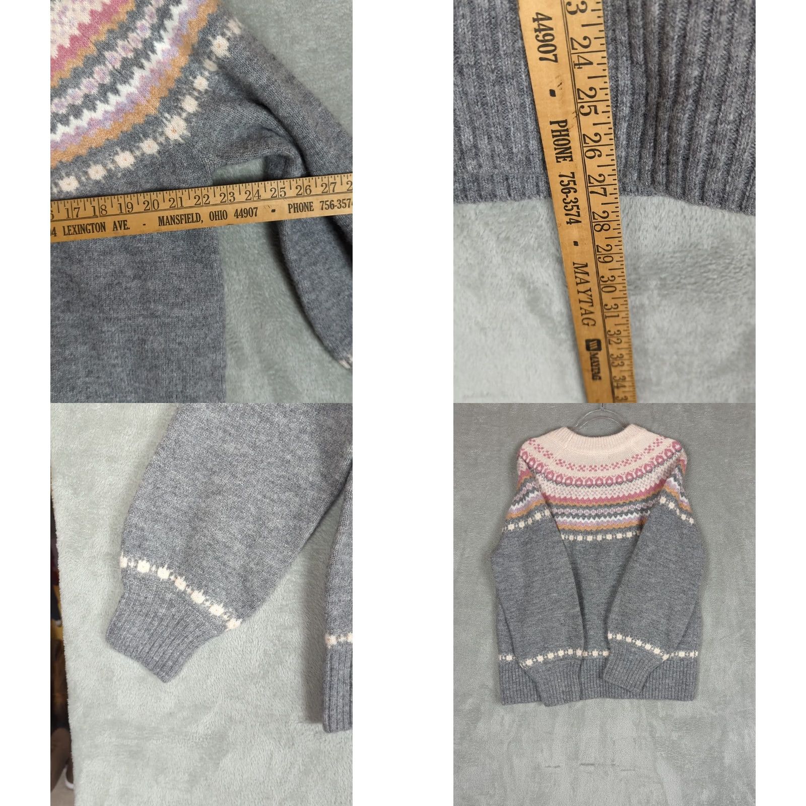 YOKE Cupcake Clothing Ltd. Women's Fair Isle Wool Blend Sweater XL Gray Balloon Sleeve Crew Neck Pullover Winter Casual NWT Size XL / US 12-14 / IT 48-50 - 8 Thumbnail