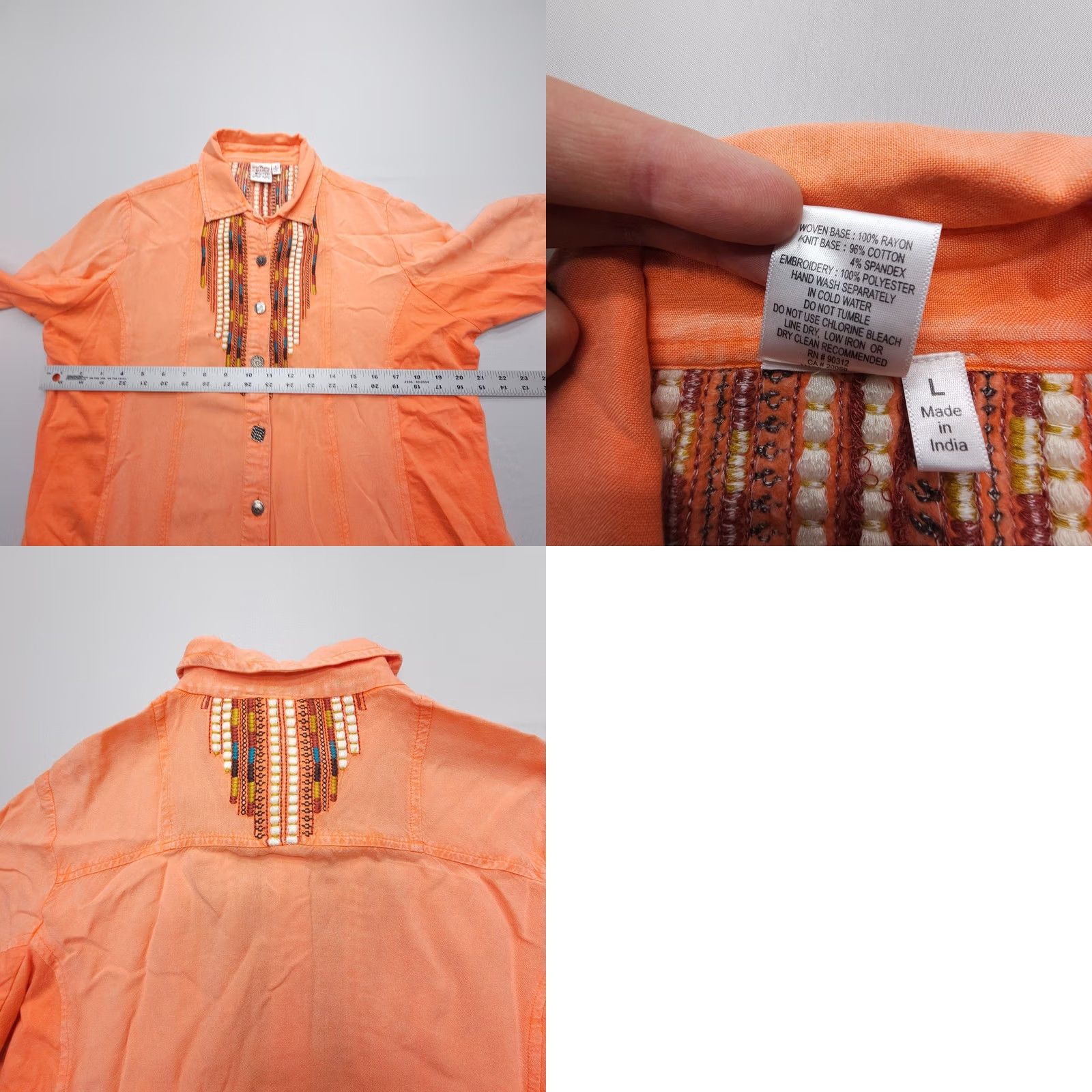 Native Parsley & Sage Blouse Shirt Womens L Orange Geometric Embroidered Bohemian Western 3/4 Sleeve Casual Shirt Mens? Size L / US 10 / IT 46 - 8 Thumbnail