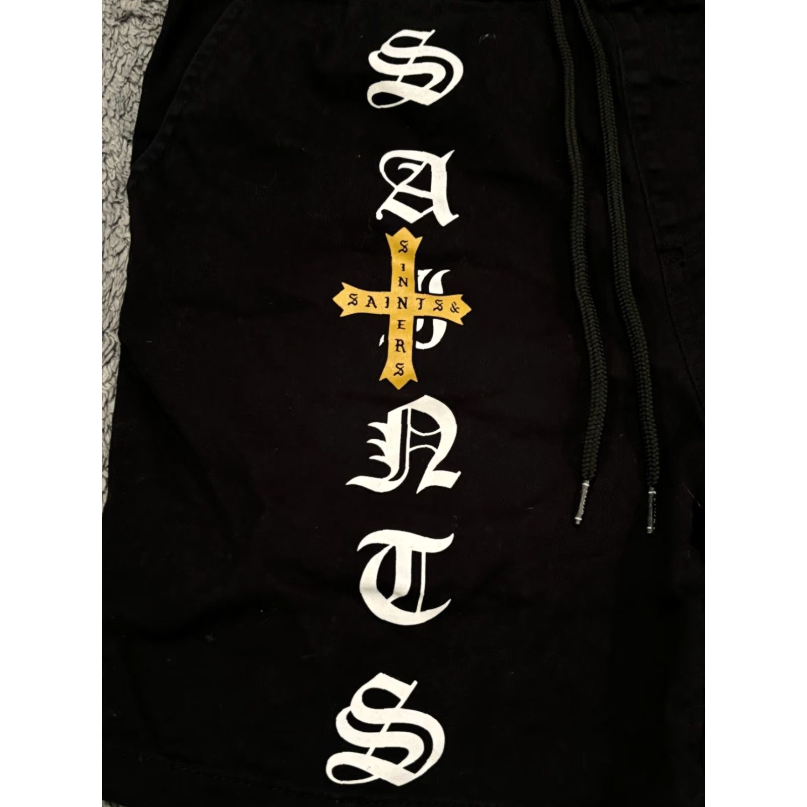 Vintage VINTAGE Brooklyn Cloth Mfg Co. Shorts Mens M Black Sinners Saints 7" Inseam Drawstring Size US 31 - 2 Thumbnail