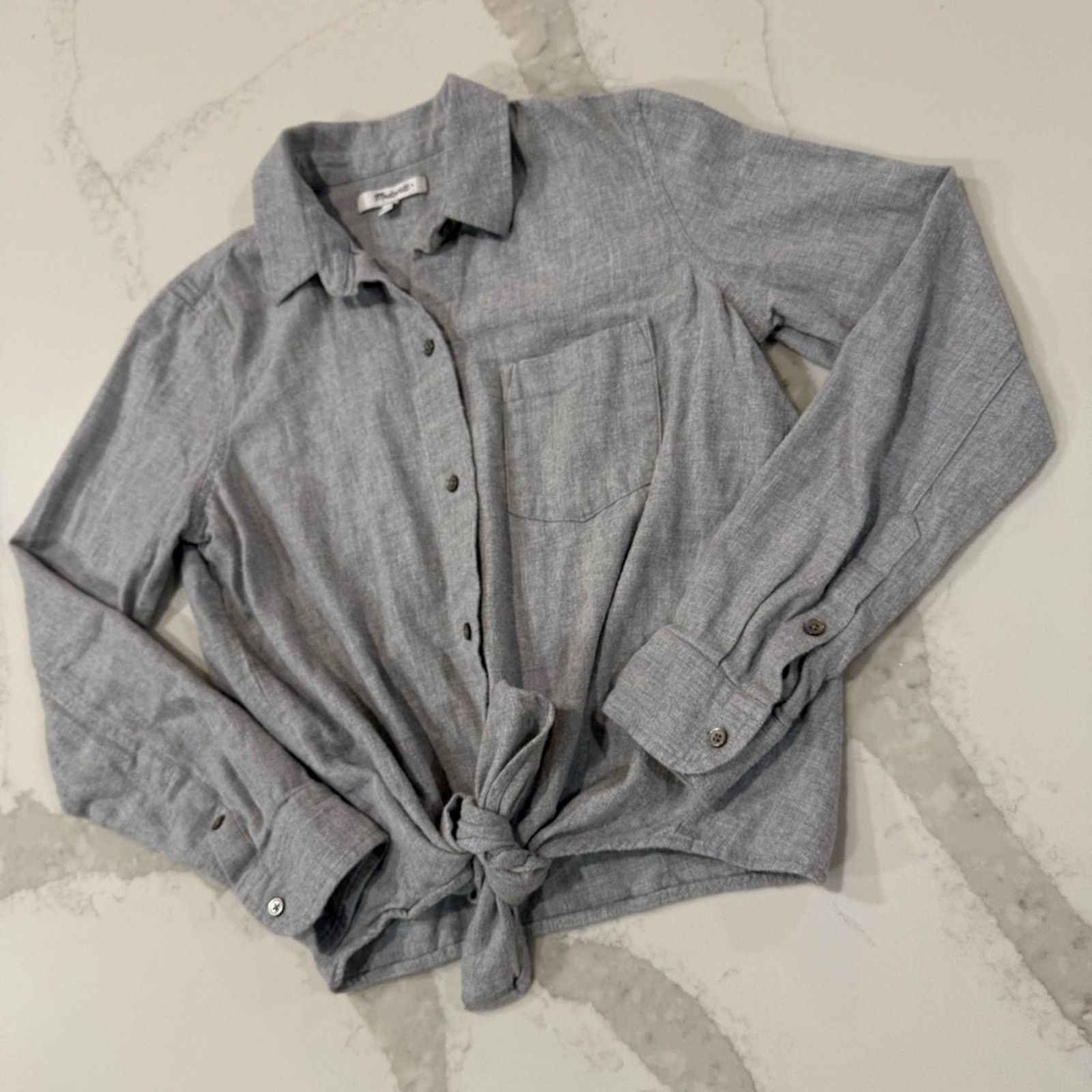 Madewell Madewell Cotton Flannel TieFront Button Down Shirt Womens XS Size XS / US 0-2 / IT 36-38 - 4 Thumbnail