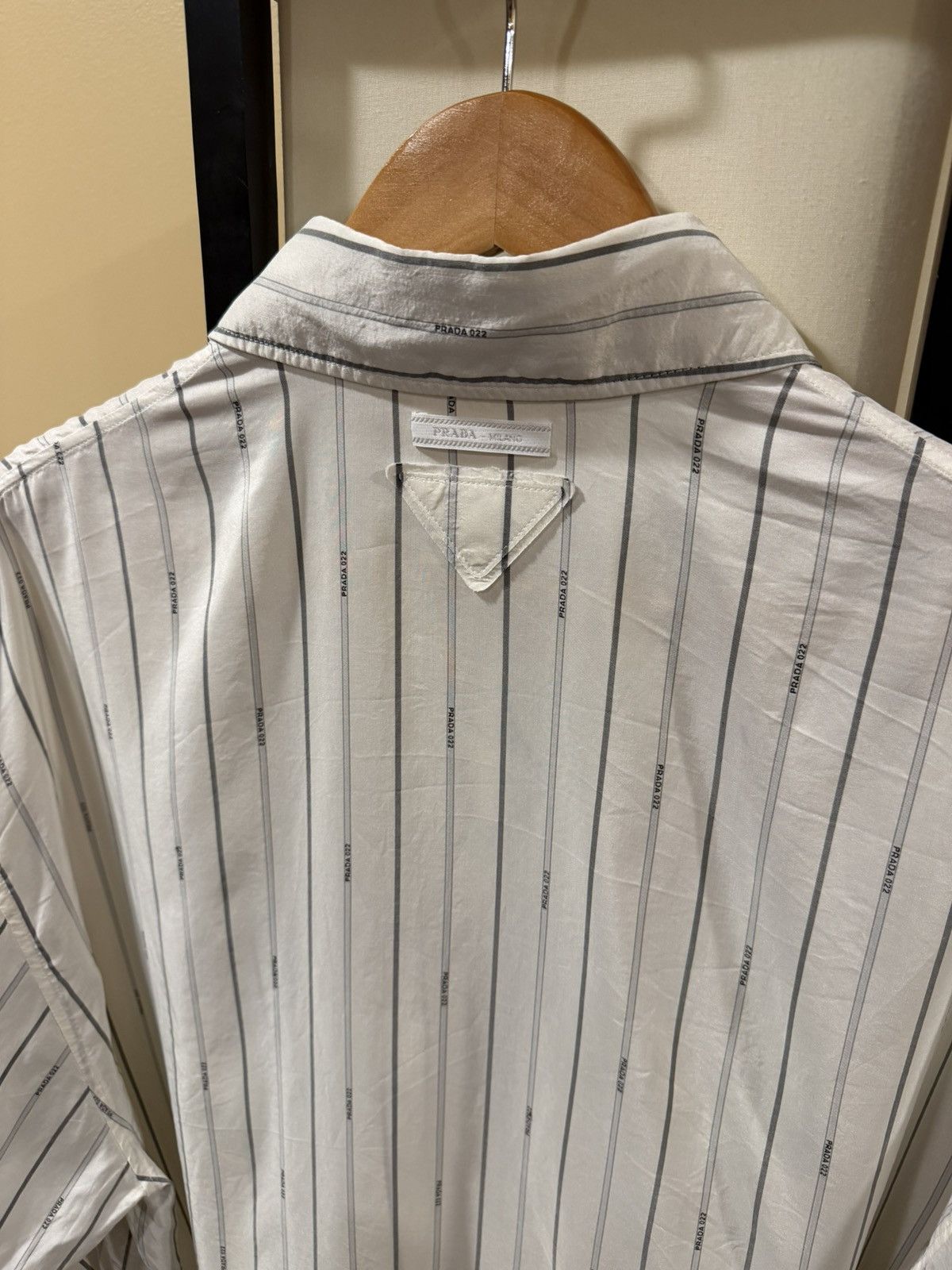 Prada Prada Raf Simons 2022 Logo Stripe White Silk Button Up Shirt Size US XL / EU 56 / 4 - 4 Thumbnail