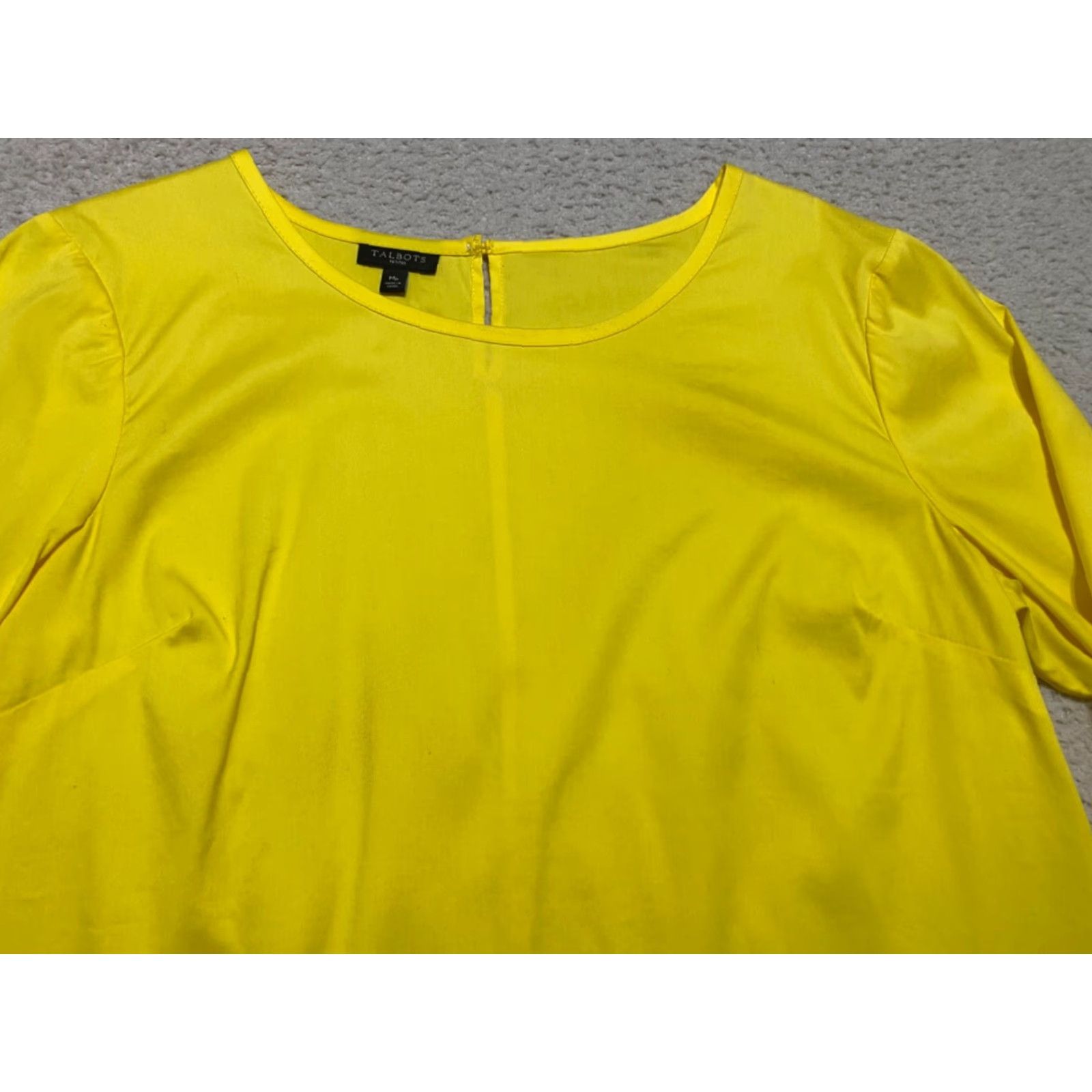 Talbots Talbots Shirt Womens PM Solid Yellow Long Sleeve Round Neck Petites Boxy Tie Blouse for Women Size M / US 6-8 / IT 42-44 - 3 Thumbnail