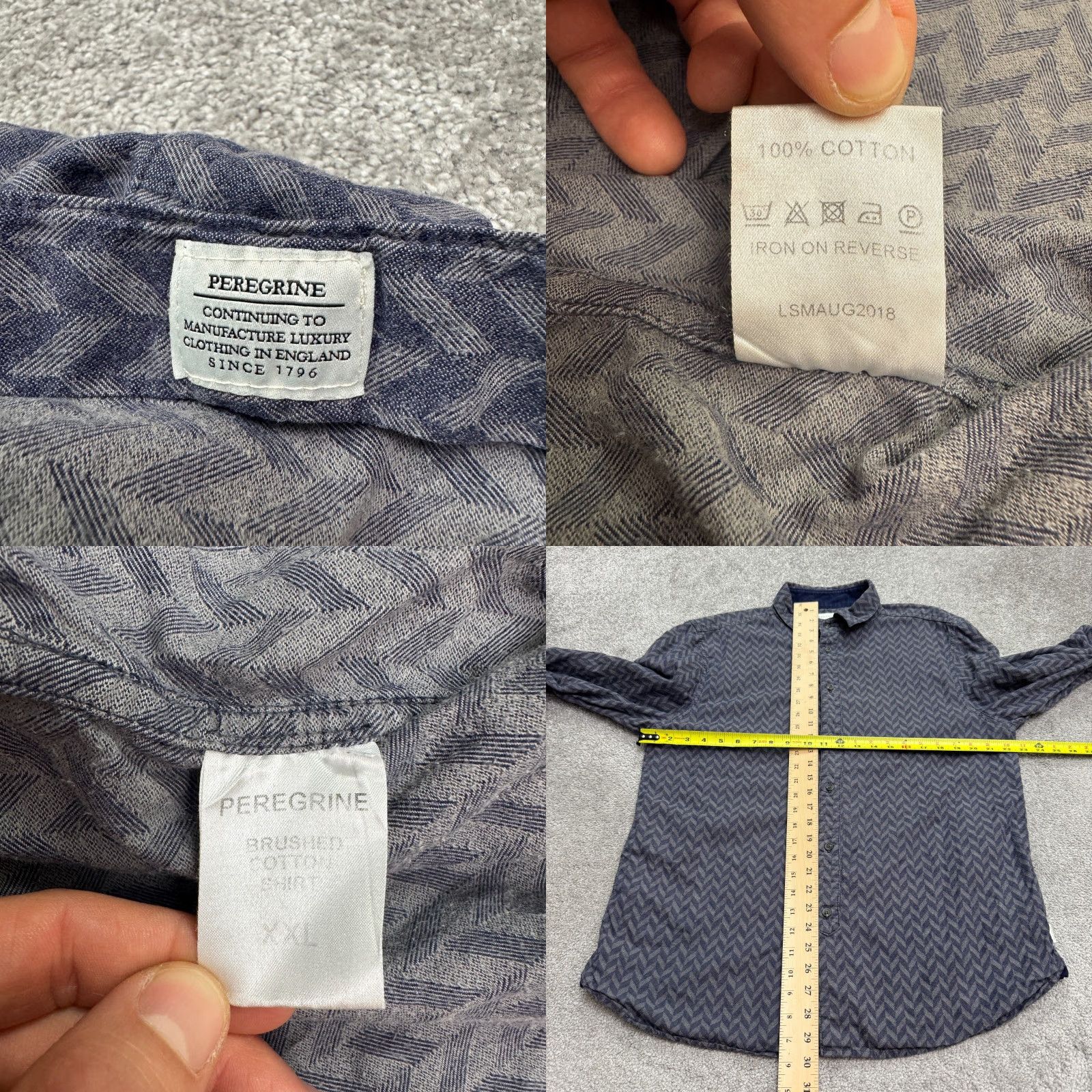 Peregrine Peregrine Shirt Men 2XL Button-Up Geometric Navy Blue Cotton Workwear Casual Classic Modern Vintage: No Size US XXL / EU 58 / 5 - 8 Thumbnail