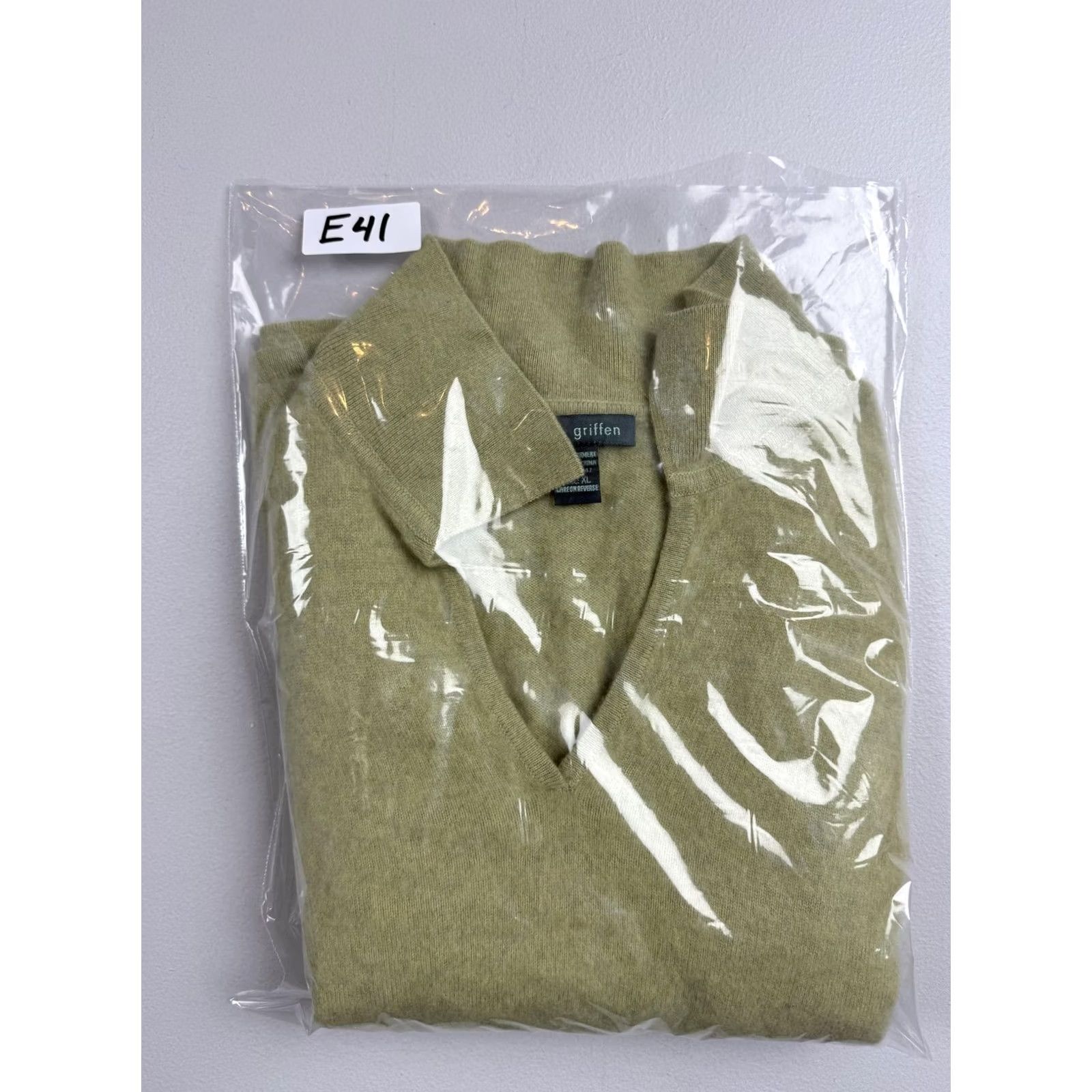 Vintage Griffen Sweater Womens XL Green 100% Cashmere Pullover Knit Collared Lightweight Slim Knit Pullover Long Sleeve Size XL / US 12-14 / IT 48-50 - 6 Thumbnail