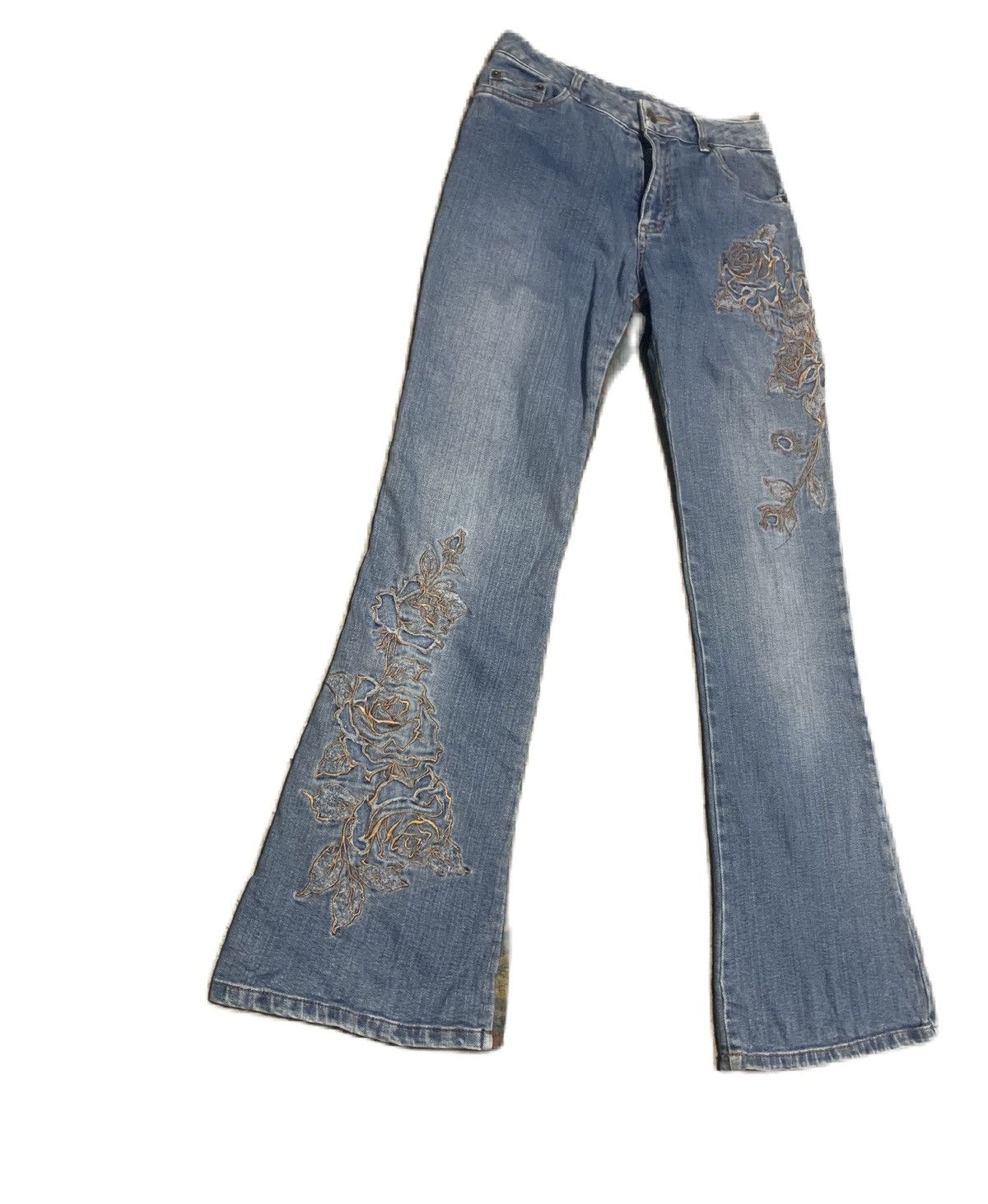 Le Grande Bleu (L.G.B.) Vintage 90s Patchwork Flare Bell Bottom Bootcut Jeans Size US 27 - 7 Thumbnail