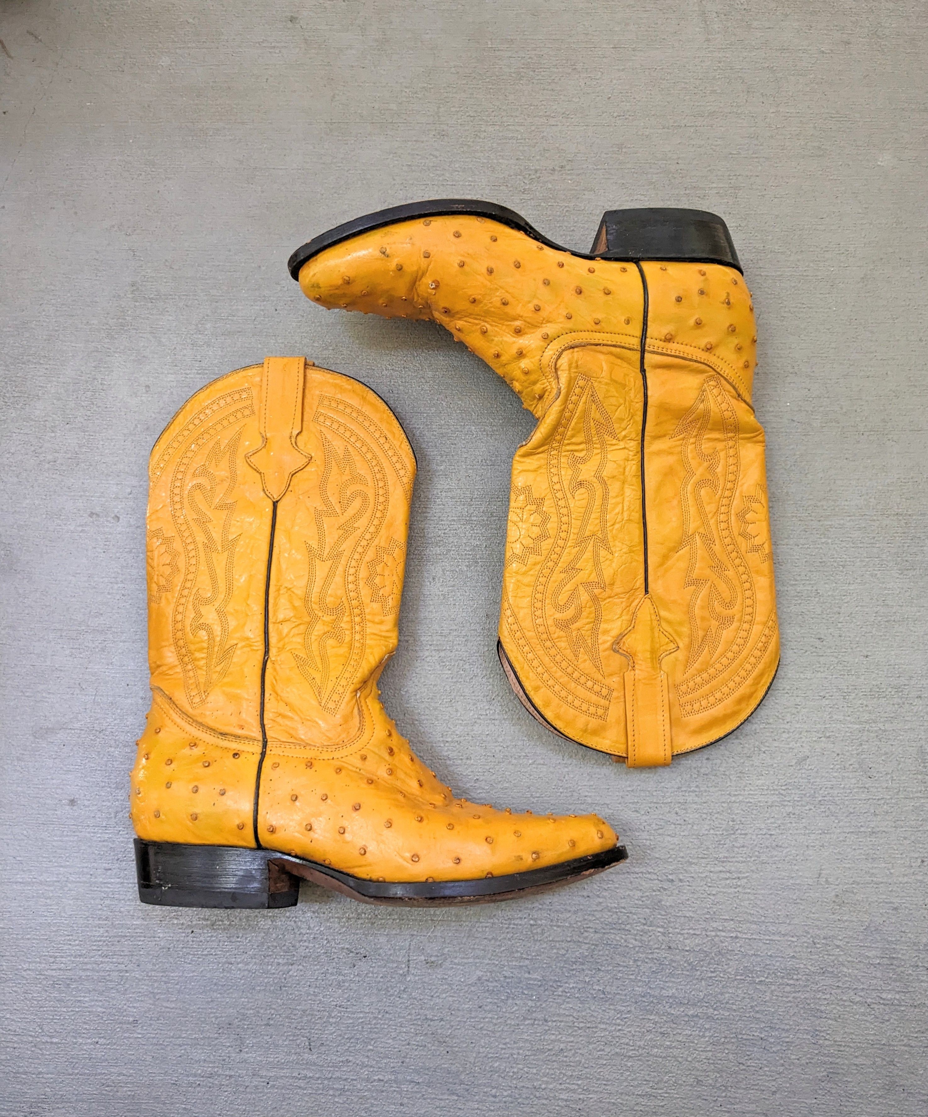 image of Genuine Leather x Vintage Cowboy Boots 11.5 Yellow Leather Western Ostrich, Men's
