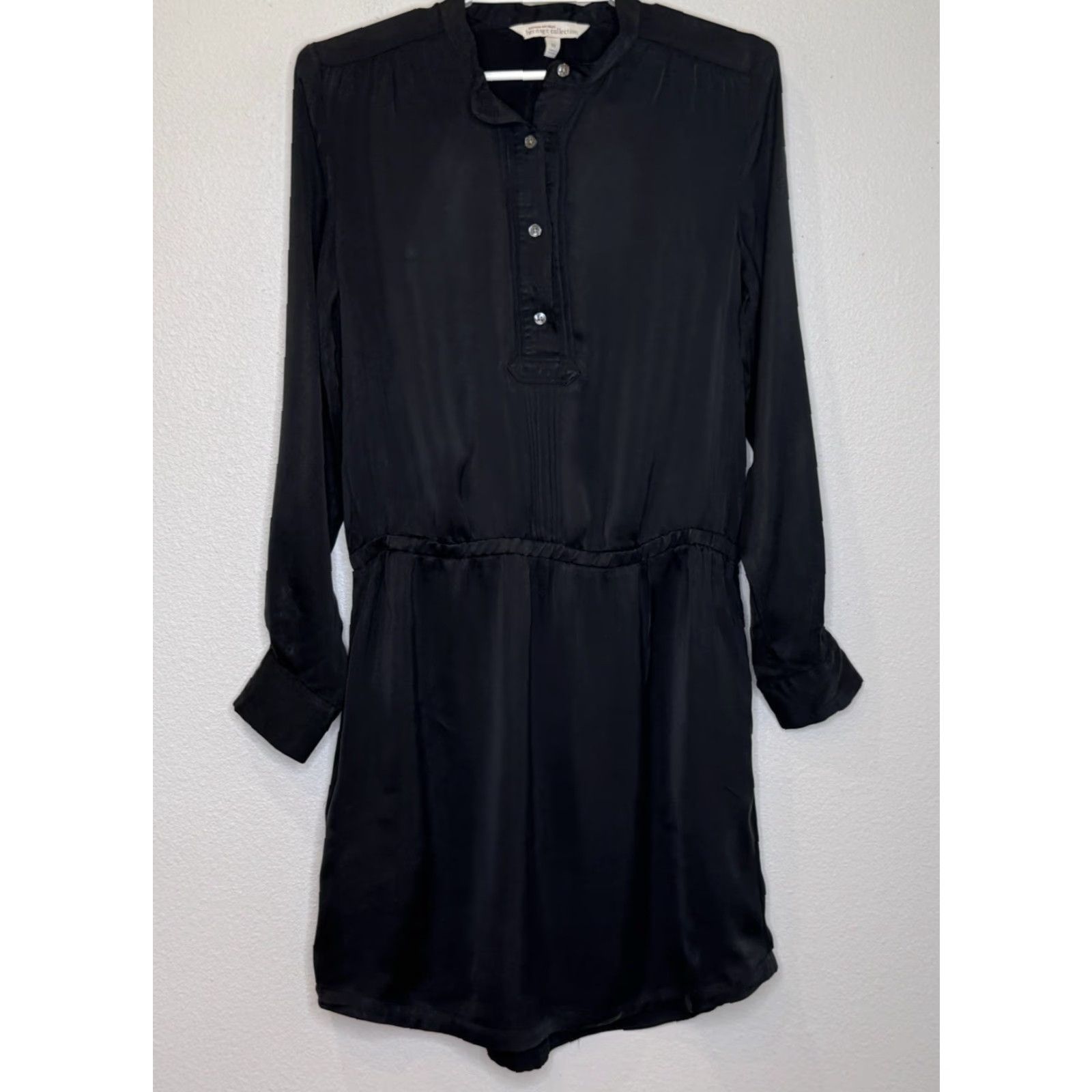 Banana Republic Banana Republic Blouson Shirt Dress Size Medium Black Long Sleeve Crew Neck Elastic Waist Cupro Size M / US 6-8 / IT 42-44 - 2 Thumbnail