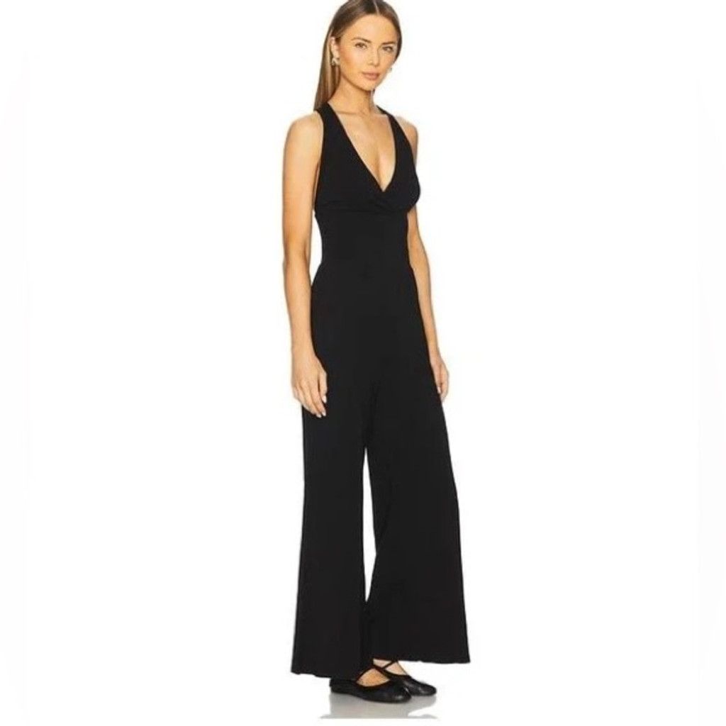 REVOLVE Bobi Black Revolve Black Cross Back Wide Leg Jumpsuit Size S Size 28" / US 6 / IT 42 - 2 Thumbnail