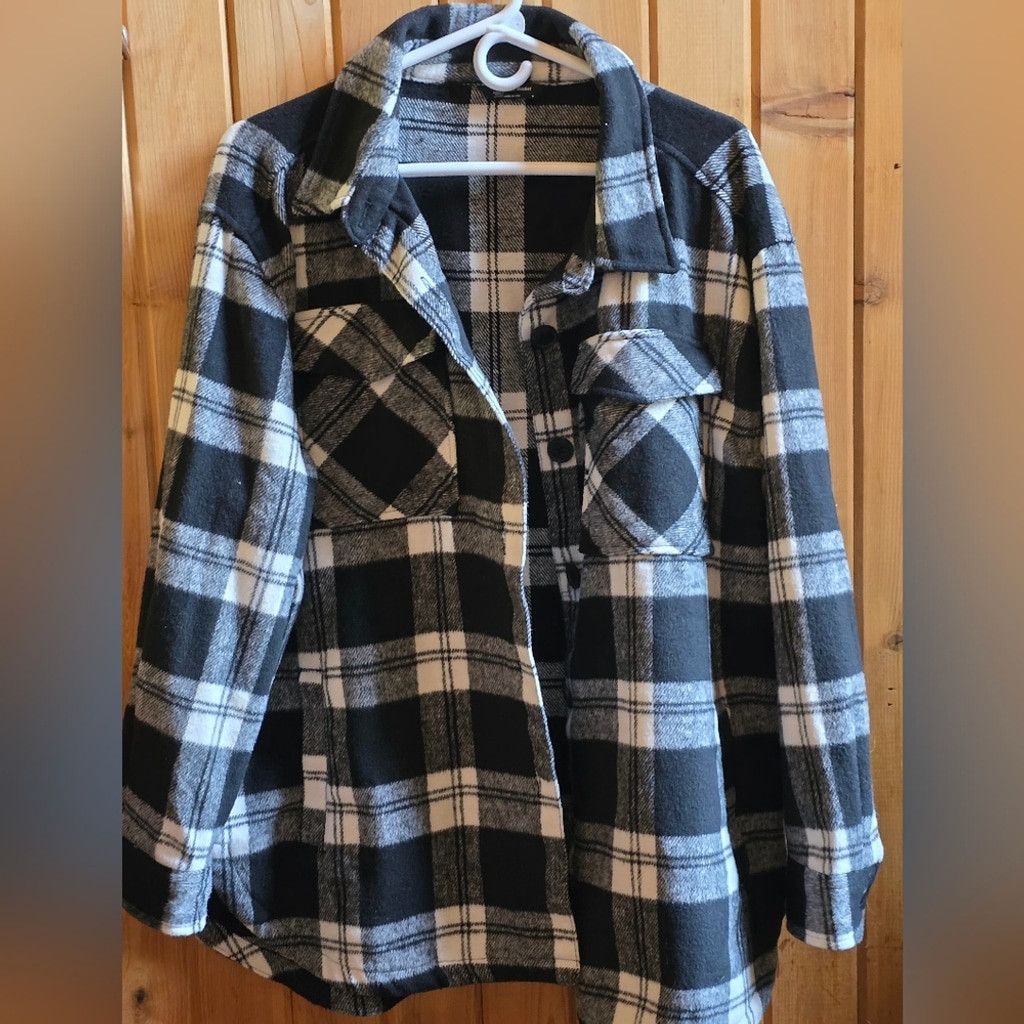 Members Only Plaid Black and White Women's Shacket Size M / US 6-8 / IT 42-44 - 2 Thumbnail