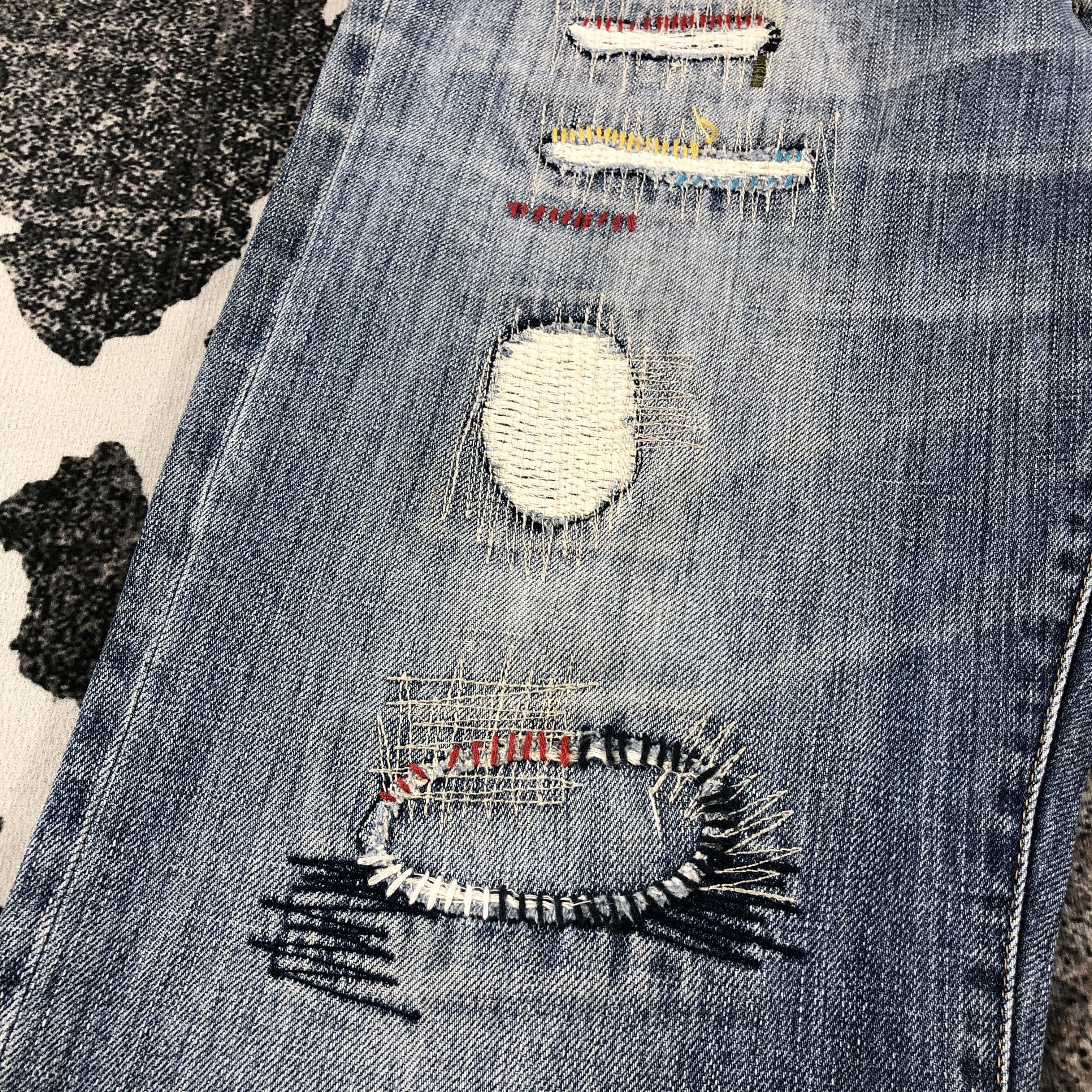 Japanese Brand Back Number Jeans Patchwork Cropped Denim KJ754 Size US 34 / EU 50 - 10 Thumbnail