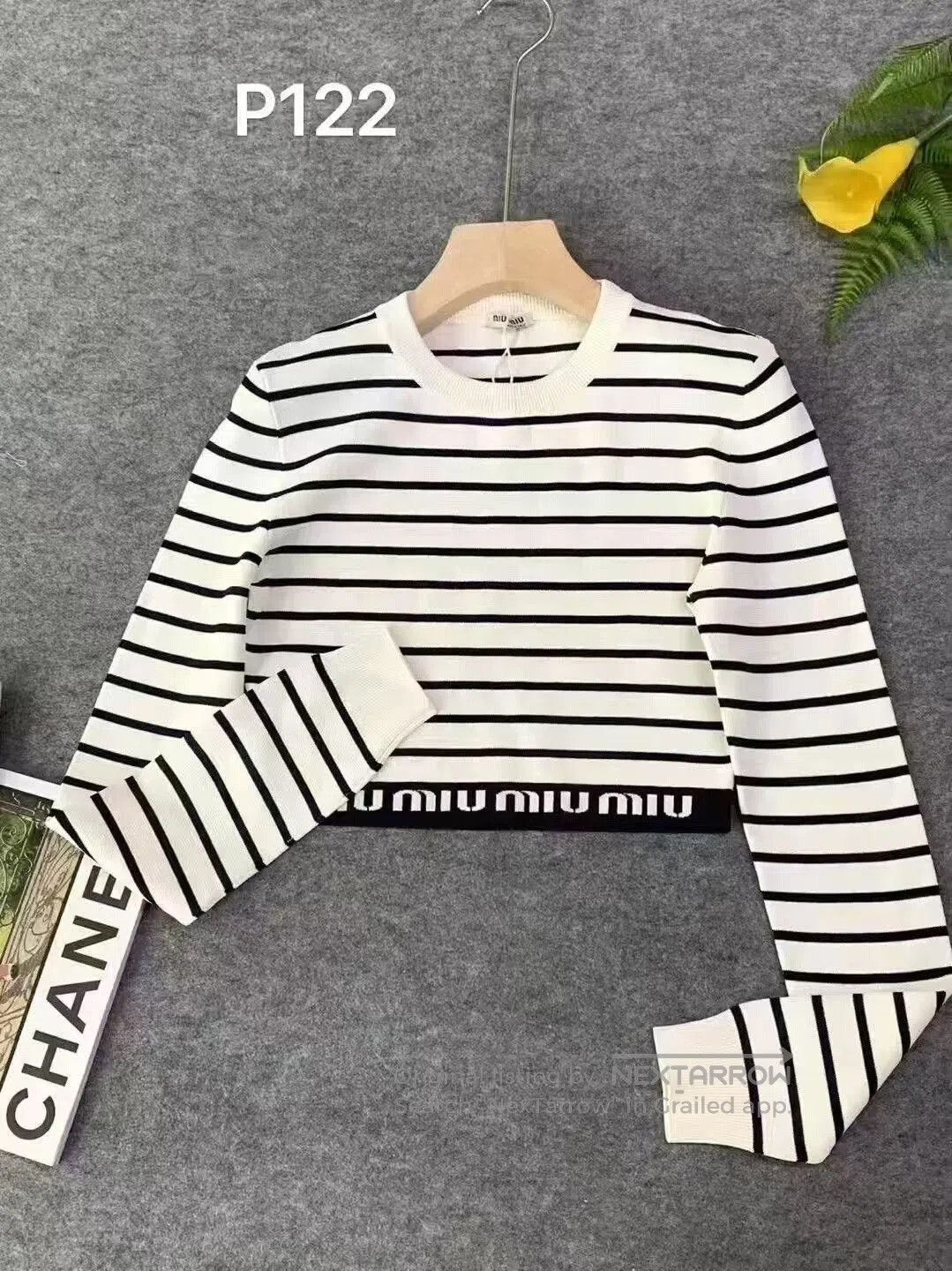 Miu Miu Miu Miu Striped Logo Knit Top. Size S / US 4 / IT 40 - 1 Thumbnail