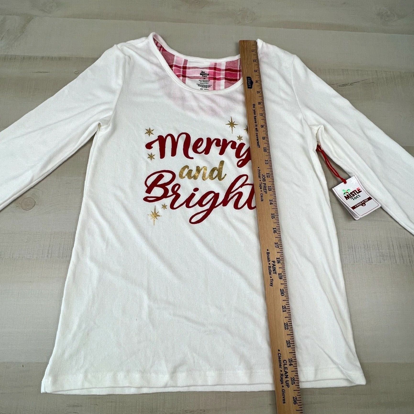 Vintage Mistle Toes Womens Pajama Top Medium Cream Christmas Merry and Bright New - Ivory - Long Sleeve Round Neck Knit Polyester Spandex 2 Piece Top Only"} Size M / US 6-8 / IT 42-44 - 5 Thumbnail