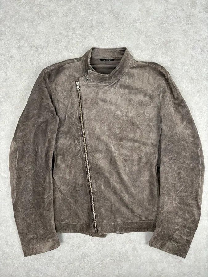 Gucci 2000s Gucci Grey Suede Asymmetrical Zip Biker Jacket by Tom Ford Size US M / EU 48-50 / 2 - 1 Thumbnail