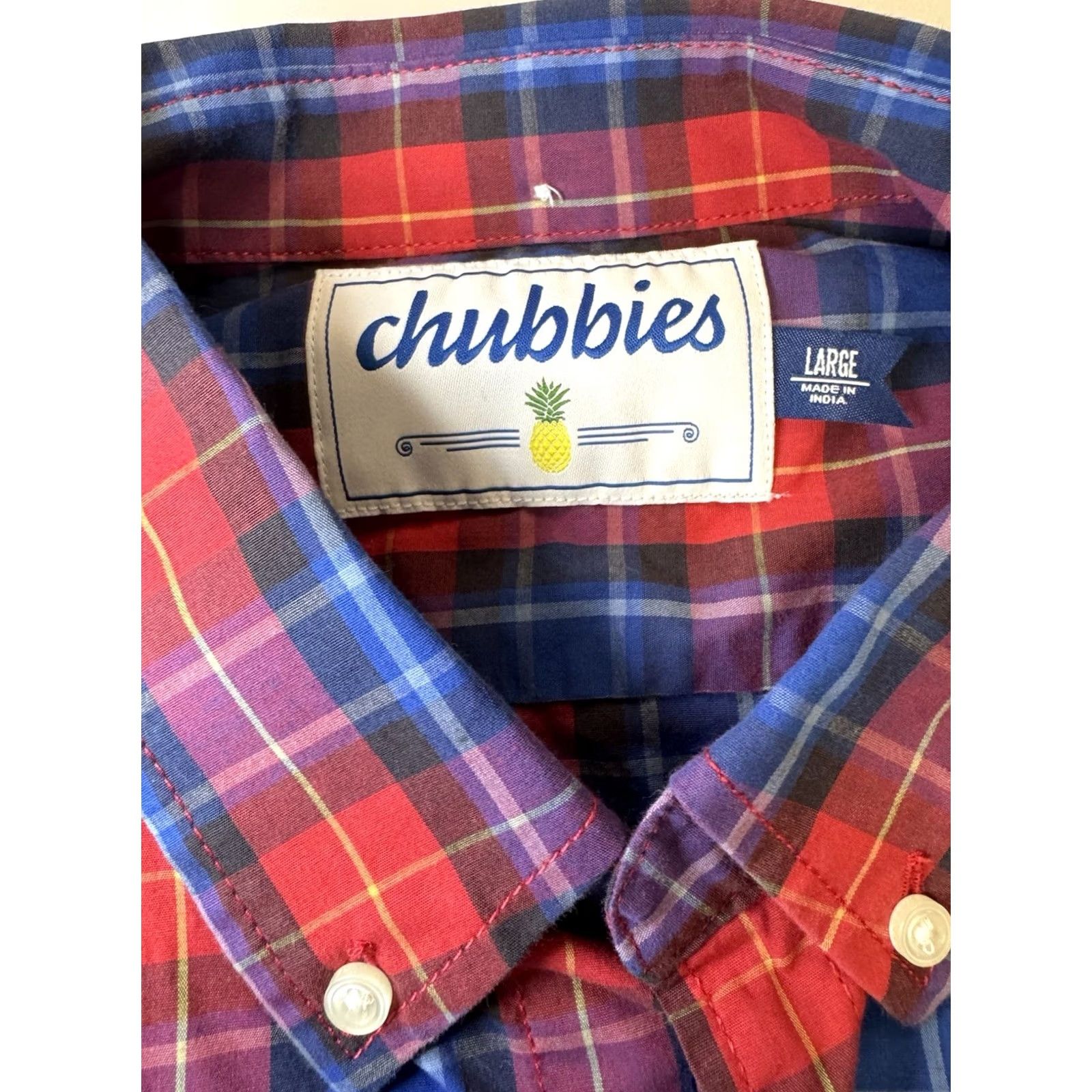 Chubbies Chubbies Plaid Checkered Button Front Flannel Shirt Mens Large Red Blue Size US L / EU 52-54 / 3 - 4 Thumbnail