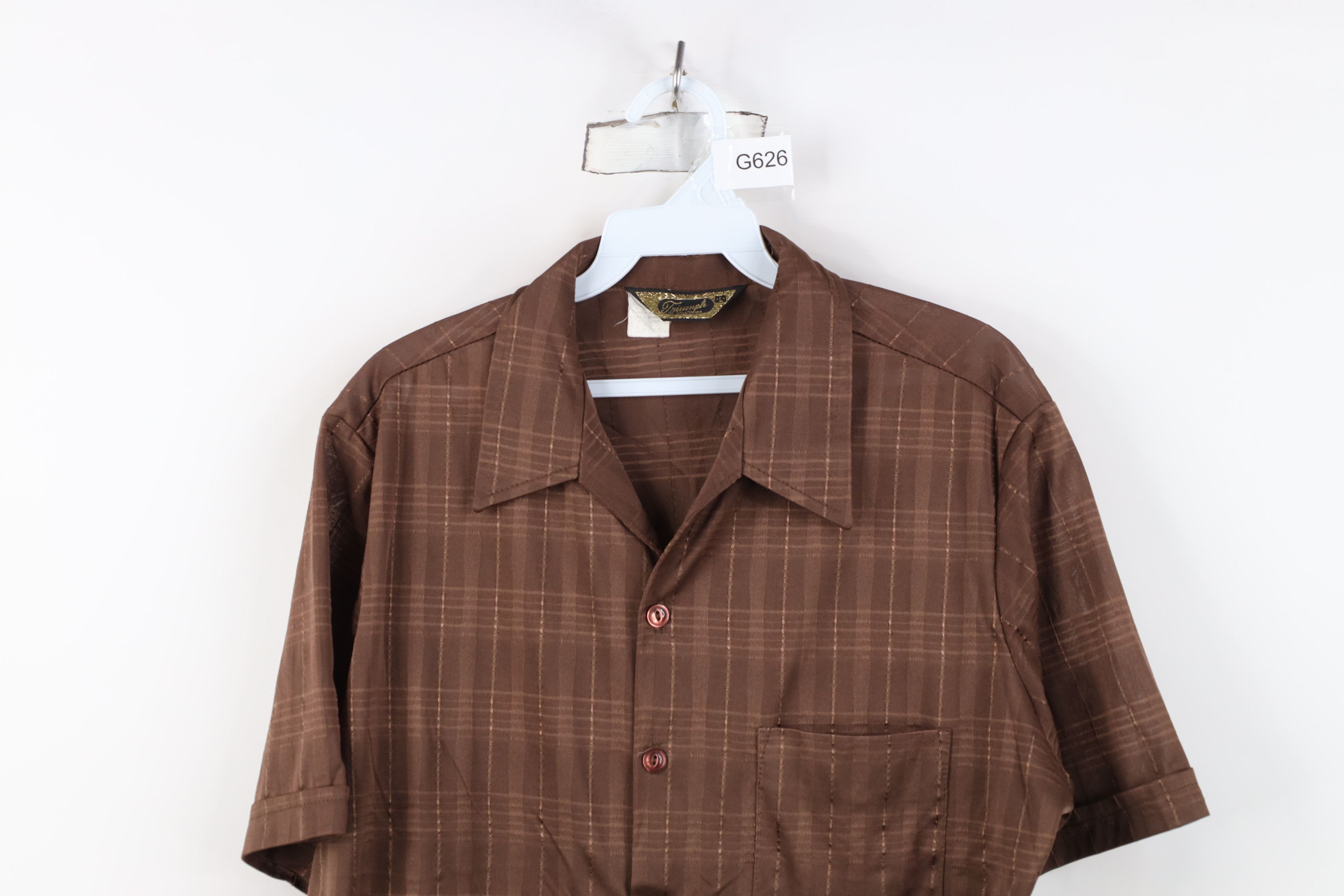 Vintage Vintage 50s 60s Streetwear Knit Collared Shirt Brown USA Size US L / EU 52-54 / 3 - 2 Thumbnail