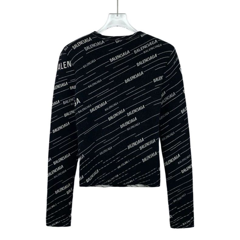 Balenciaga Balenciaga Black logo monogrammed wool crew neck long-slee Size S / US 4 / IT 40 - 2 Thumbnail