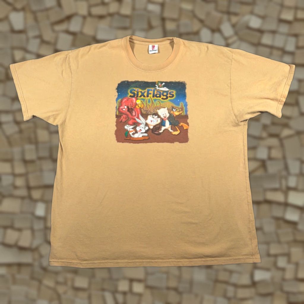 Vintage VINTAGE Six Flags Shirt Mens 2XL Brown T-Shirt Crew Neck Short Sleeve Cartoon Looney Tunes Bugs Bunny Y2K roller coaster Size US XXL / EU 58 / 5 - 1 Thumbnail