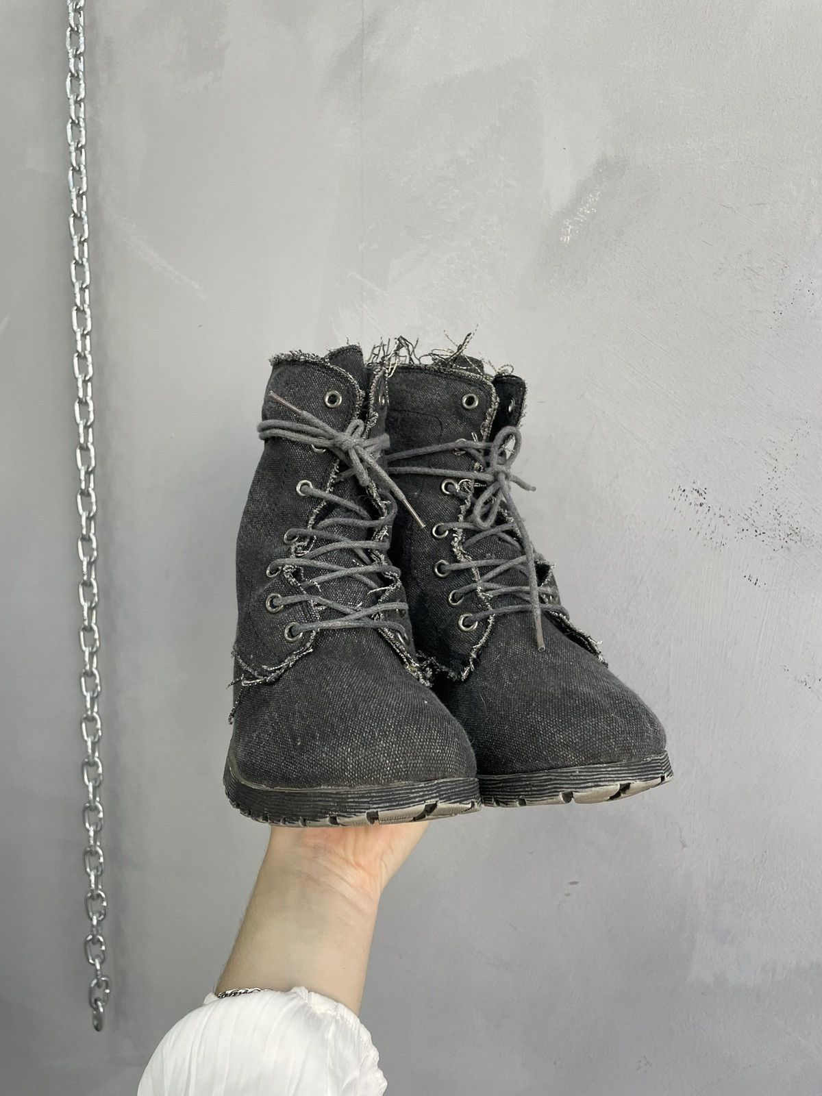 Japanese Brand Vintage Grey Distressed denim guidi style Up Boots Size 41 Size US 8 / EU 41 - 2 Thumbnail