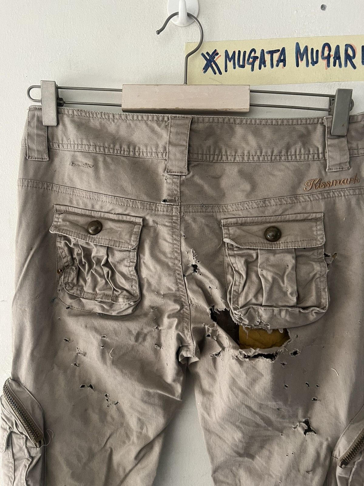 Hysteric Glamour THRASHED🔥KISSMARK DRAWSTRING CARGO 3D PANT Size US 29 - 10 Thumbnail