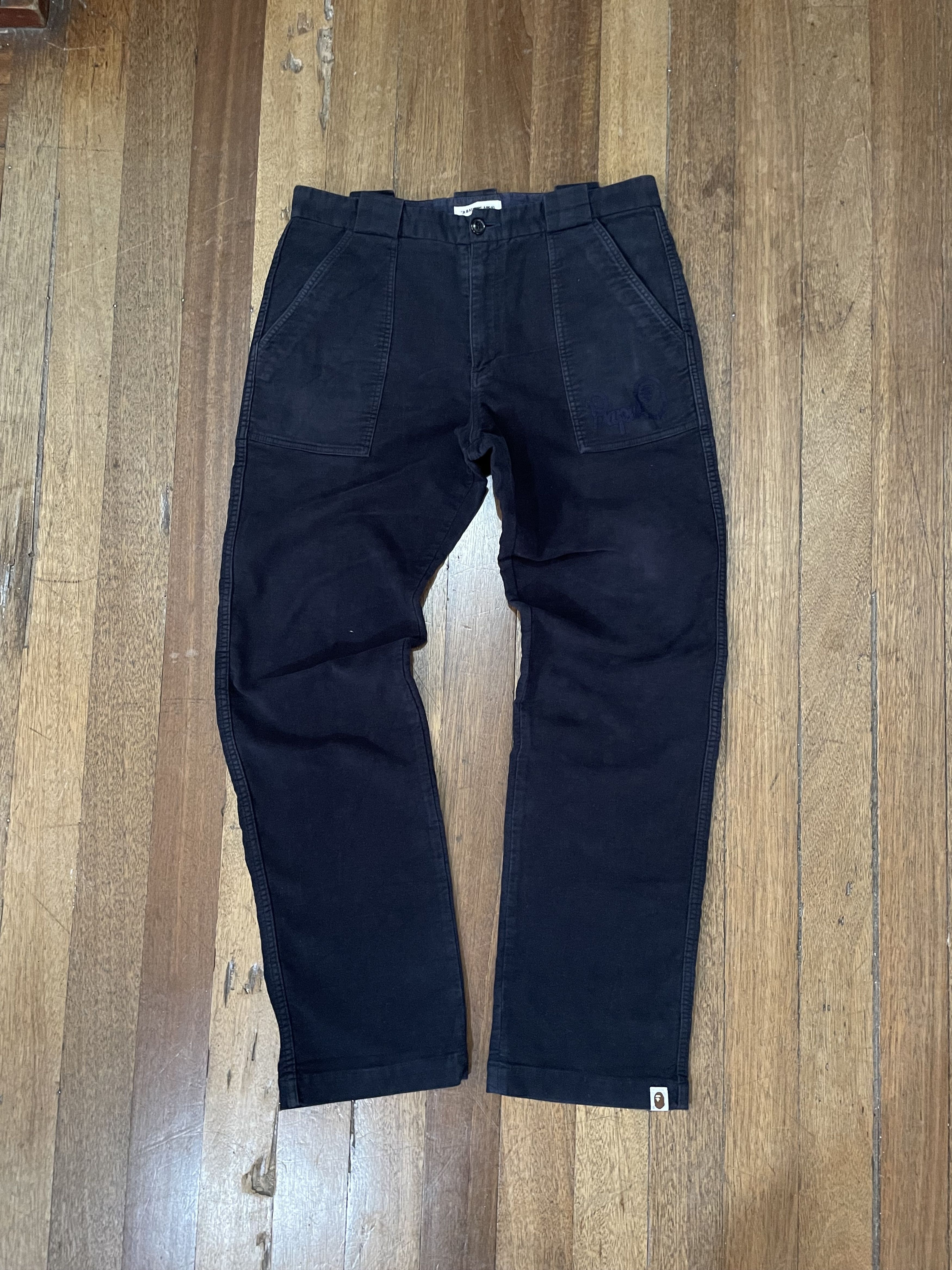 Image of Og Bape Classic - Suede Pants - Embroidery Logo in Midnight Blue, Men's (Size 36)