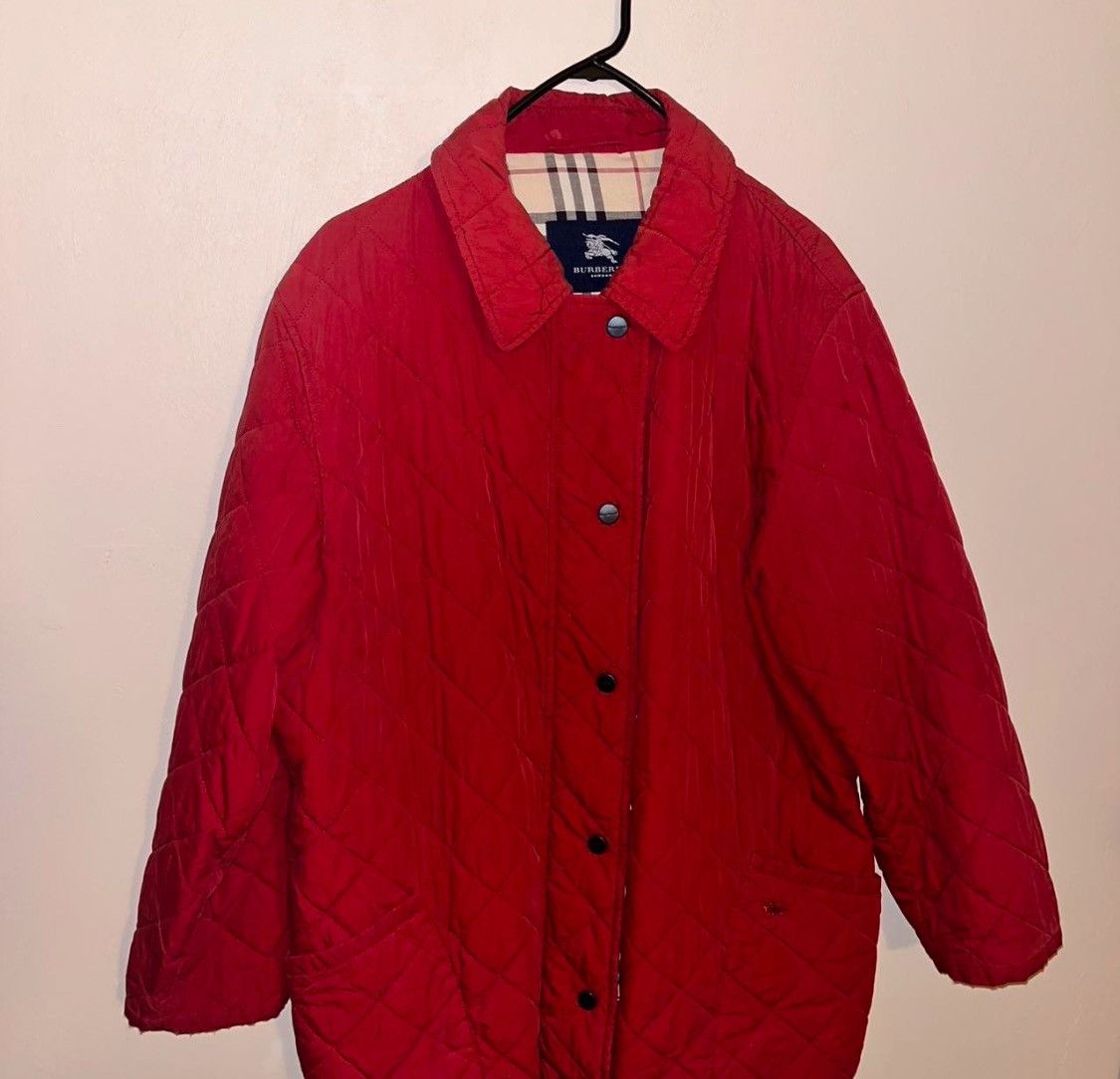 Burberry × Designer Burberry Red Down coat/Jacket with monogram insulated. Size L / US 10 / IT 46 - 1 Thumbnail