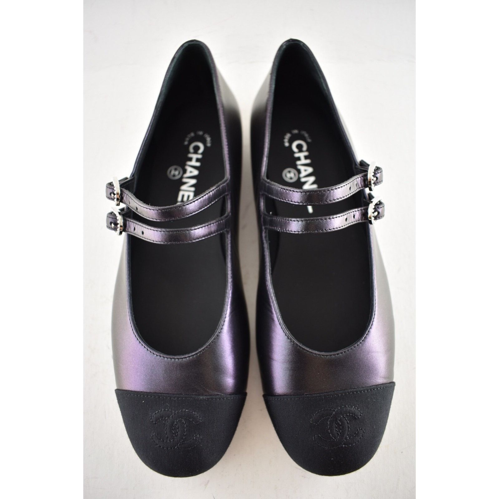 Chanel Chanel 24S Iridescent Black Double Strap Pearl CC Logo Size US 8 / IT 38 - 14 Thumbnail