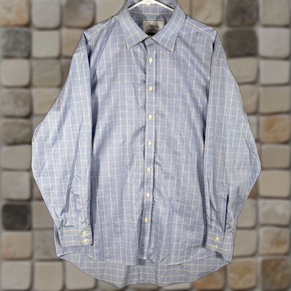 Charles Tyrwhitt Charles Tyrwhitt Shirt Mens 17.5/35 White Blue Glen Check Long Sleeve Non-Iron Dress Shirt Slimming Classic Regular Button Cuff Size US XXL / EU 58 / 5 - 1 Thumbnail