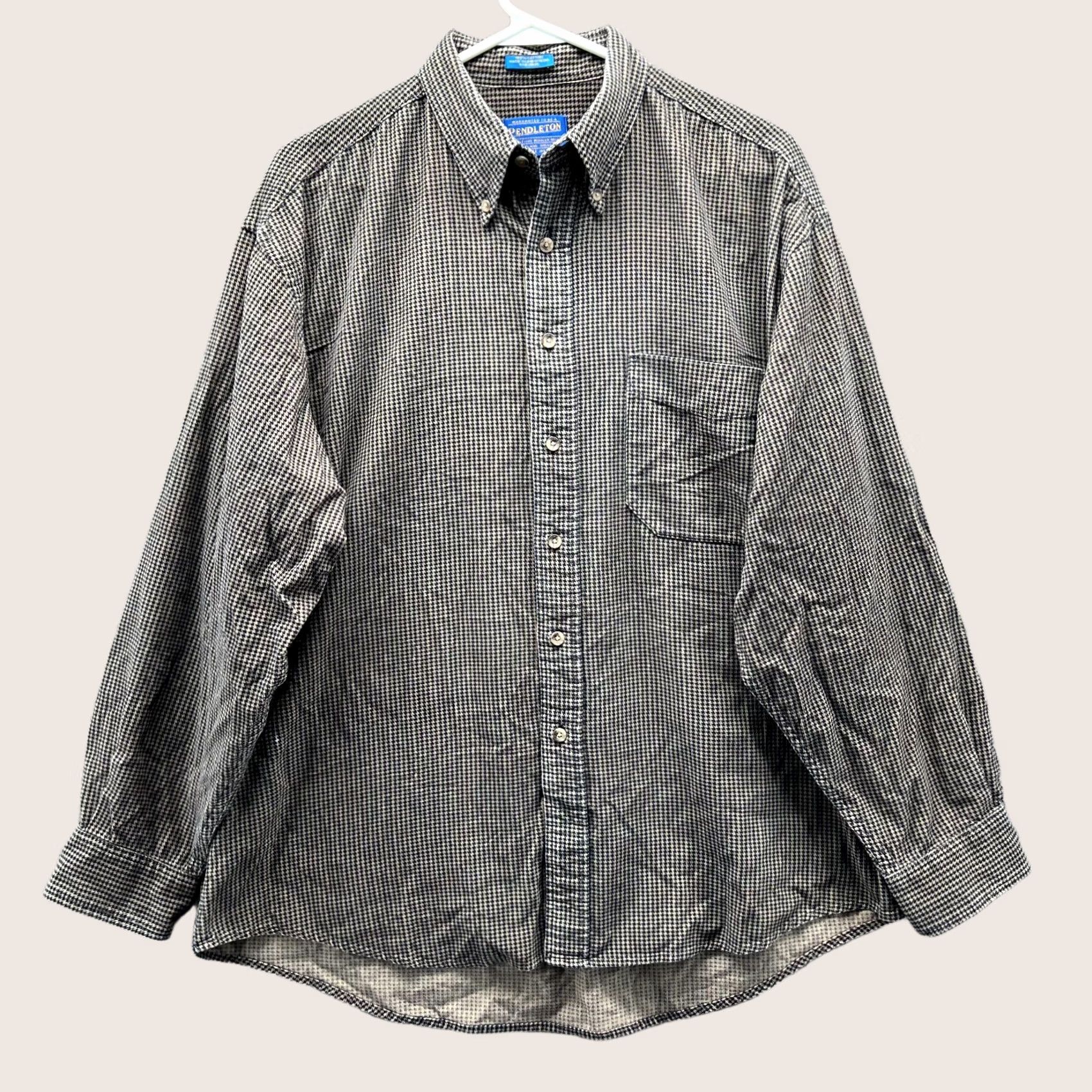 Pendleton VINTAGE Pendleton Shirt Mens Large Beige Button Down Cotton Houndstooth Flannel Size US L / EU 52-54 / 3 - 1 Thumbnail