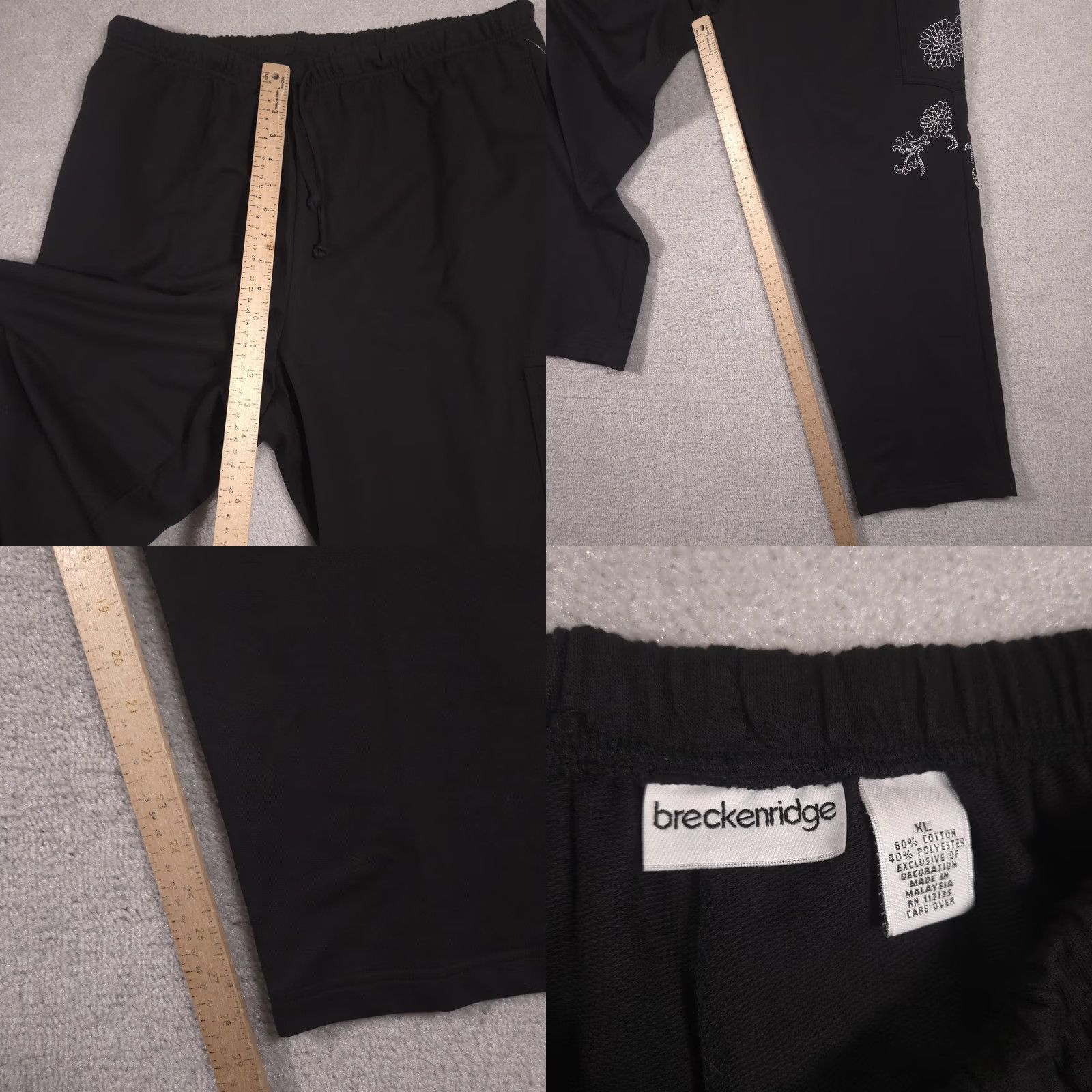 Vintage Breckenridge Sweatpants Womens XL Black Jersey Floral Rhinestone Fall Blooms Size XL / US 12-14 / IT 48-50 - 8 Thumbnail