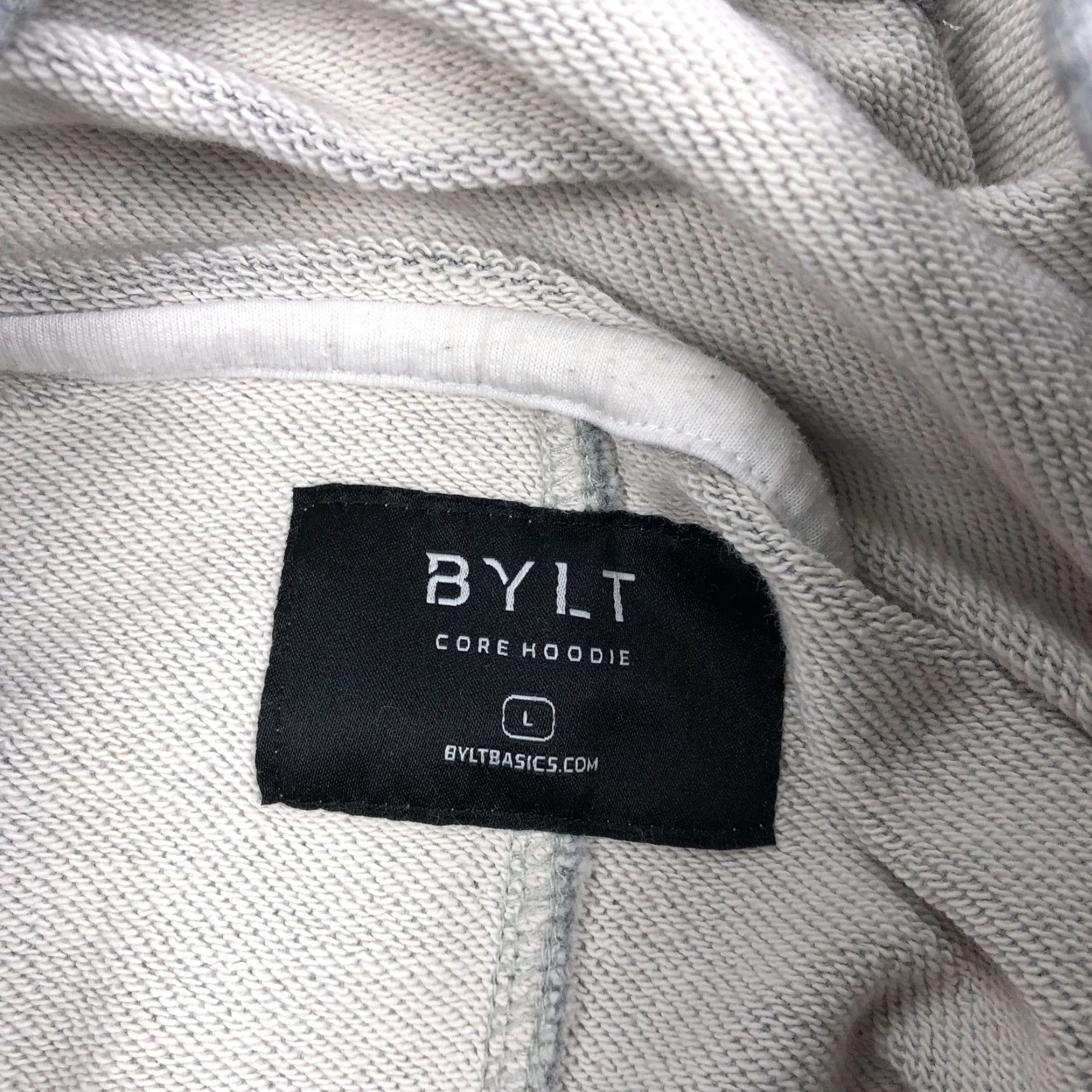 Vintage BYLT Core Hoodie Mens L Grey Pullover Hoodie 100% Cotton Ribbed Hem Cuffs Pockets Fleece Eyelets Modern Classic Casual Everyday Sweatshirt Size US L / EU 52-54 / 3 - 2 Thumbnail