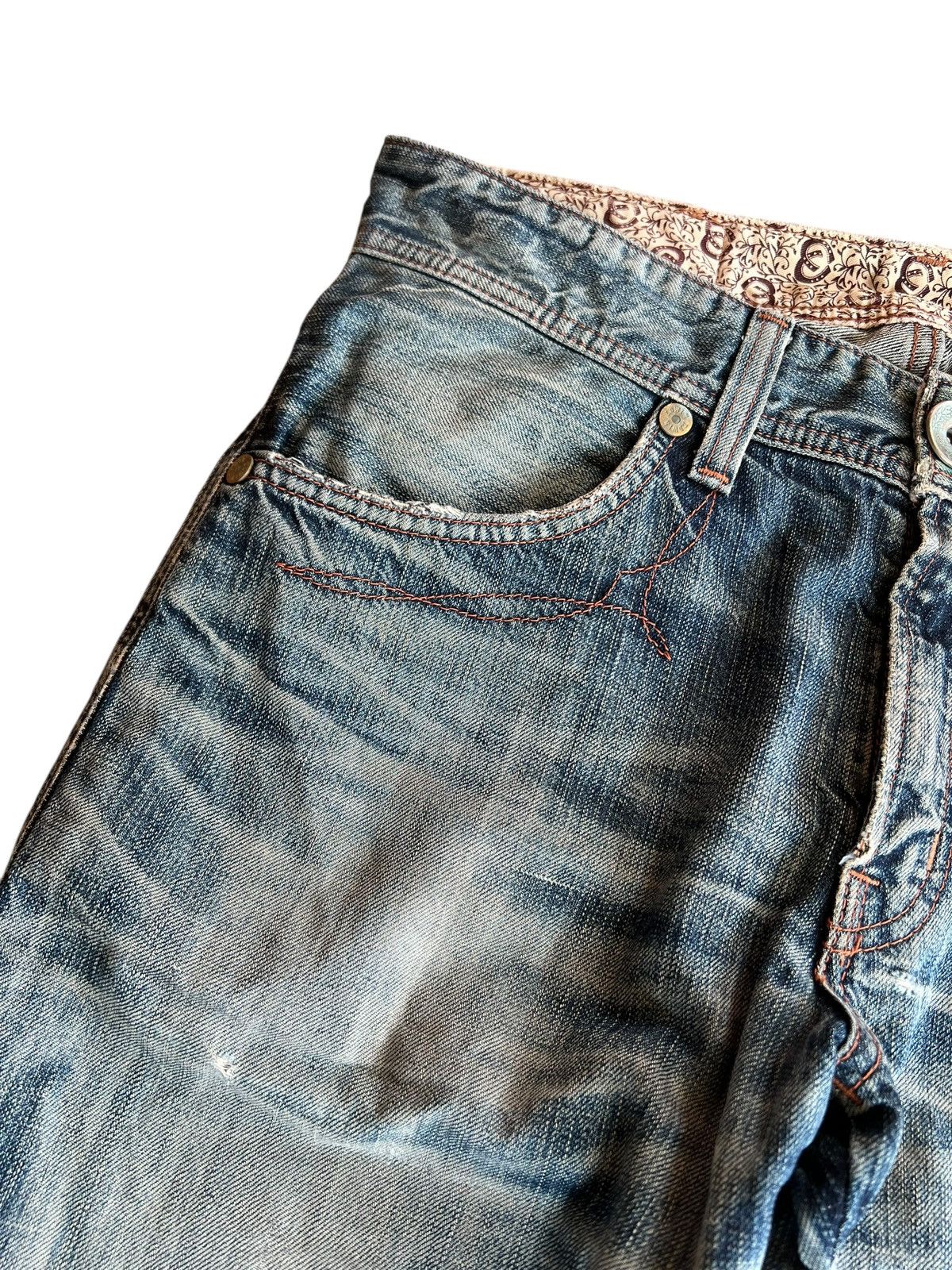 Edwin Vintage Flare Edwin 503 Blue Trip Clawmark Distress Jean Size US 33 - 8 Thumbnail