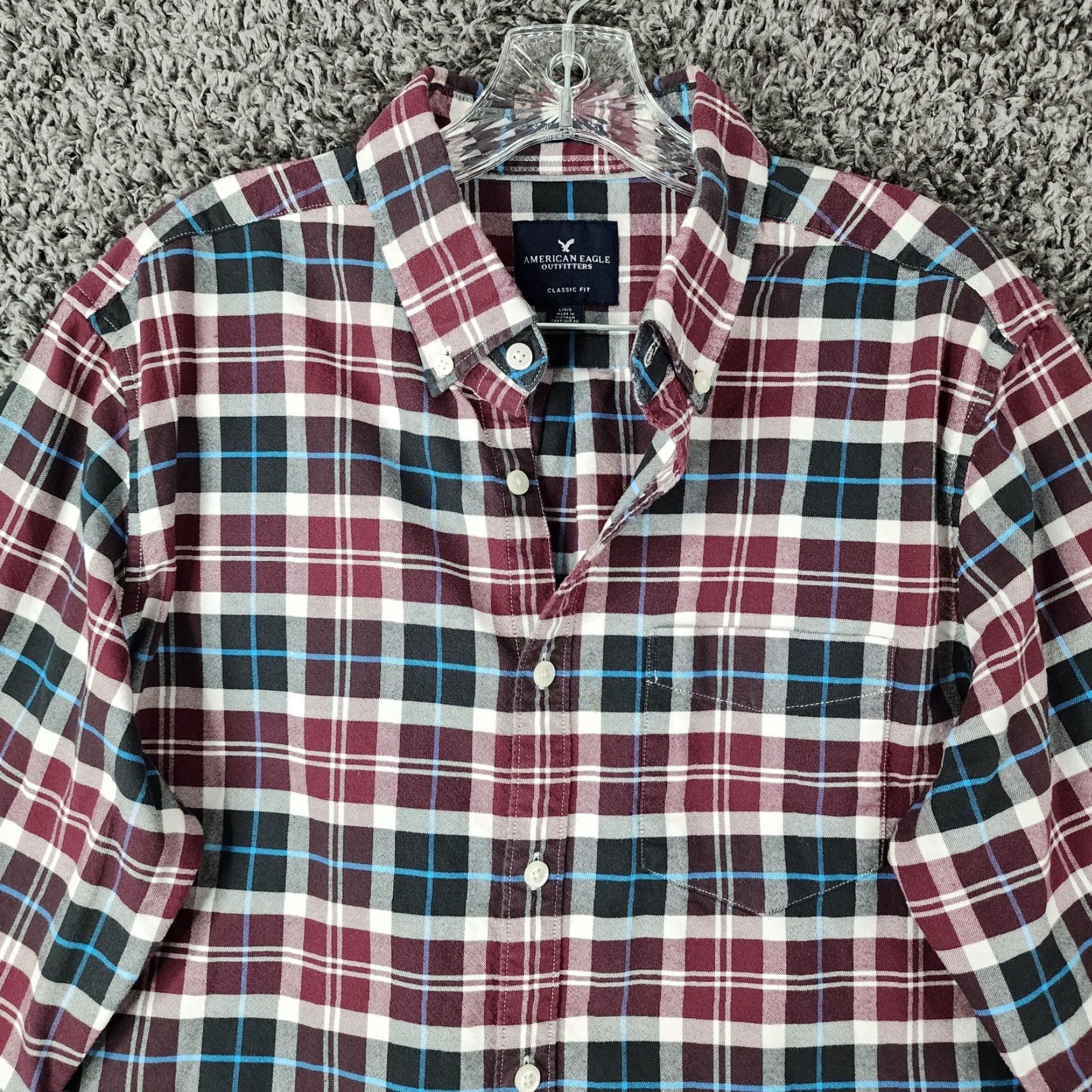 American Eagle Outfitters AMERICAN EAGLE VINTAGE Plaid Flannel Button-Up Shirt Mens Size L Purple Blue Long Sleeve Size US L / EU 52-54 / 3 - 3 Thumbnail