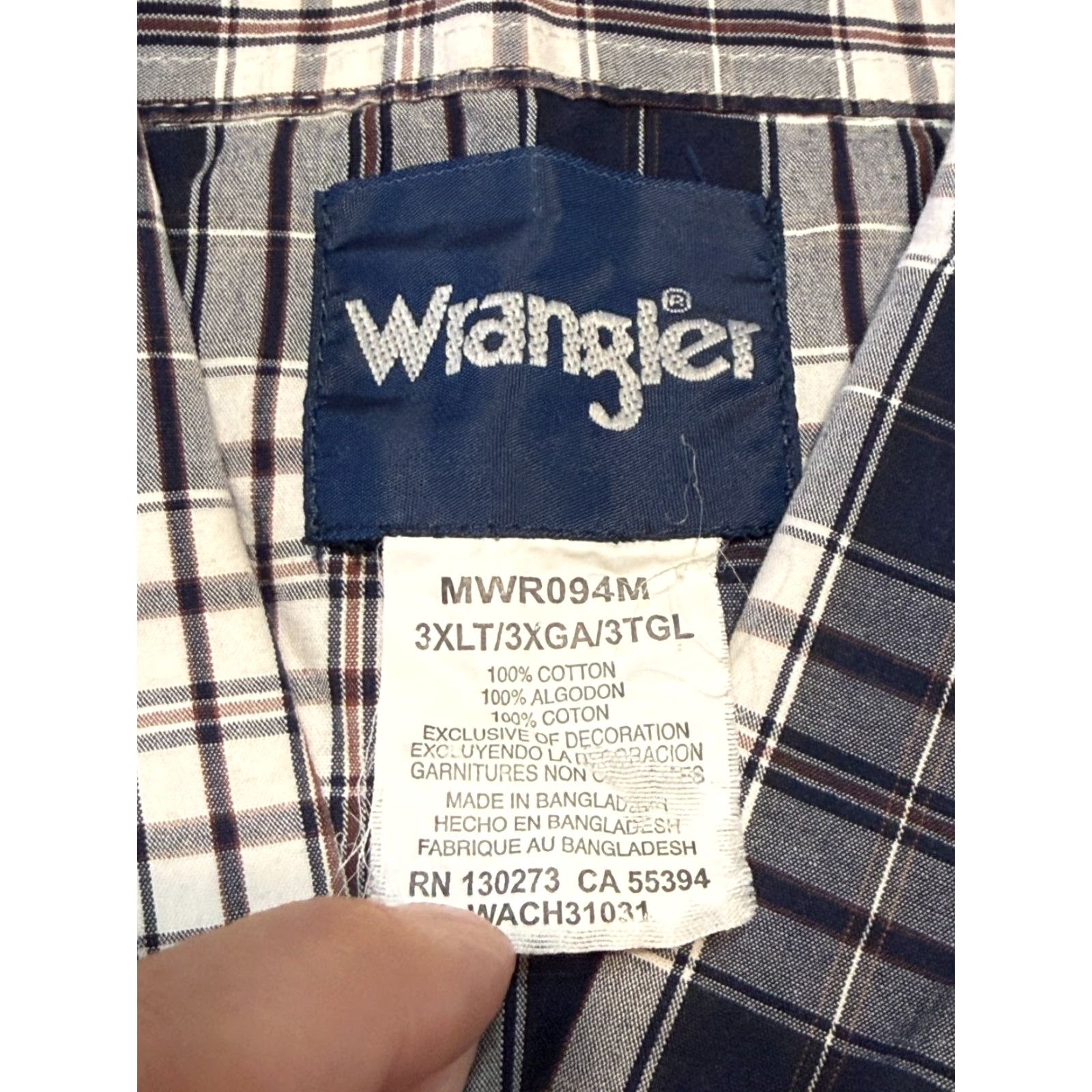 Wrangler VINTAGE? Western Wrangler Shirts Men's 3XLT Blue White Short Sleeve Button Up Plaid Shirt Womens? Size US XXL / EU 58 / 5 - 5 Thumbnail