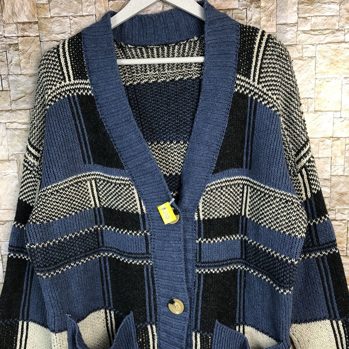 Vintage DL Japan vintage art Blue Cardigan pattern Knitwear #A242 Size US L / EU 52-54 / 3 - 5 Thumbnail