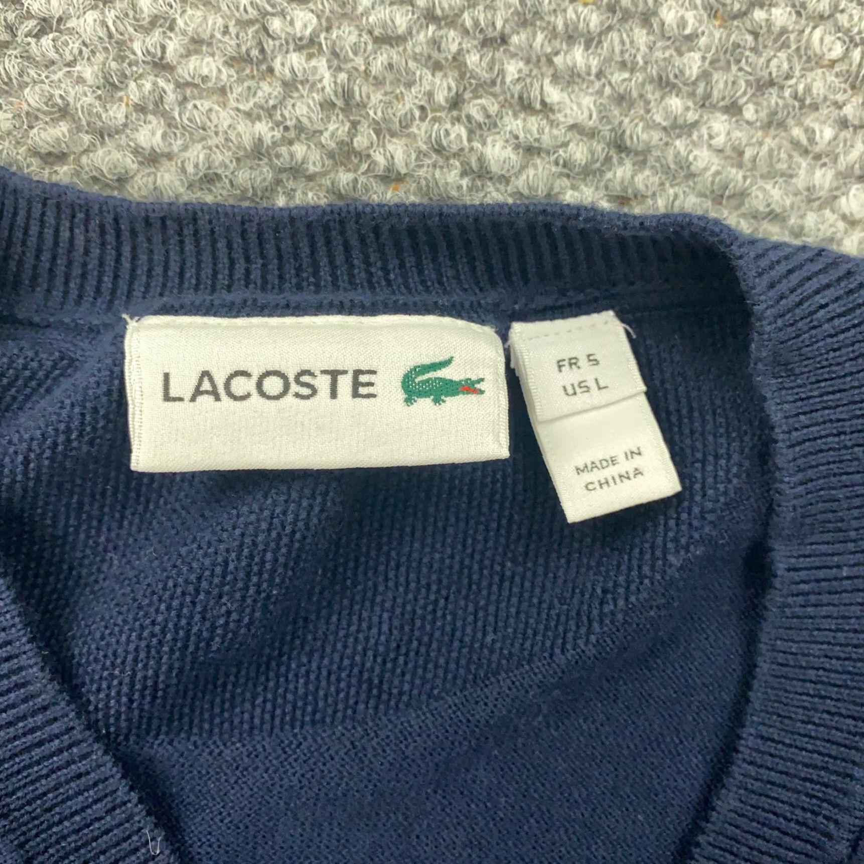 Lacoste LACOSTE Sweater Mens Large Blue V-Neck Knit Pullover Casual Elbow Patches Size US L / EU 52-54 / 3 - 6 Thumbnail