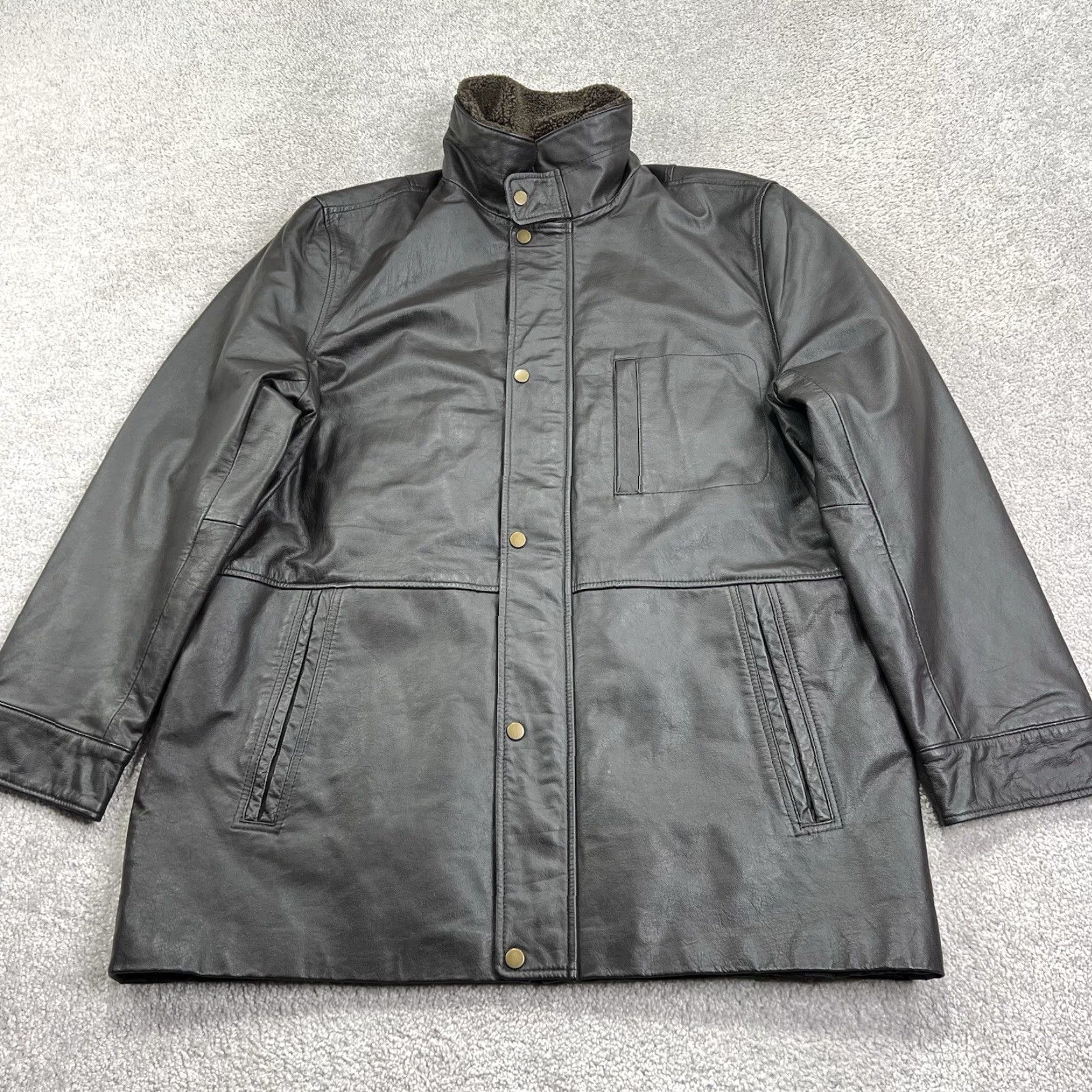 Vintage VINTAGE Wilda Aviator Jacket Mens XL Brown Genuine Leather Sherpa Collar Bomber Zip Snap Insulated Lined Pockets Size US XL / EU 56 / 4 - 5 Thumbnail