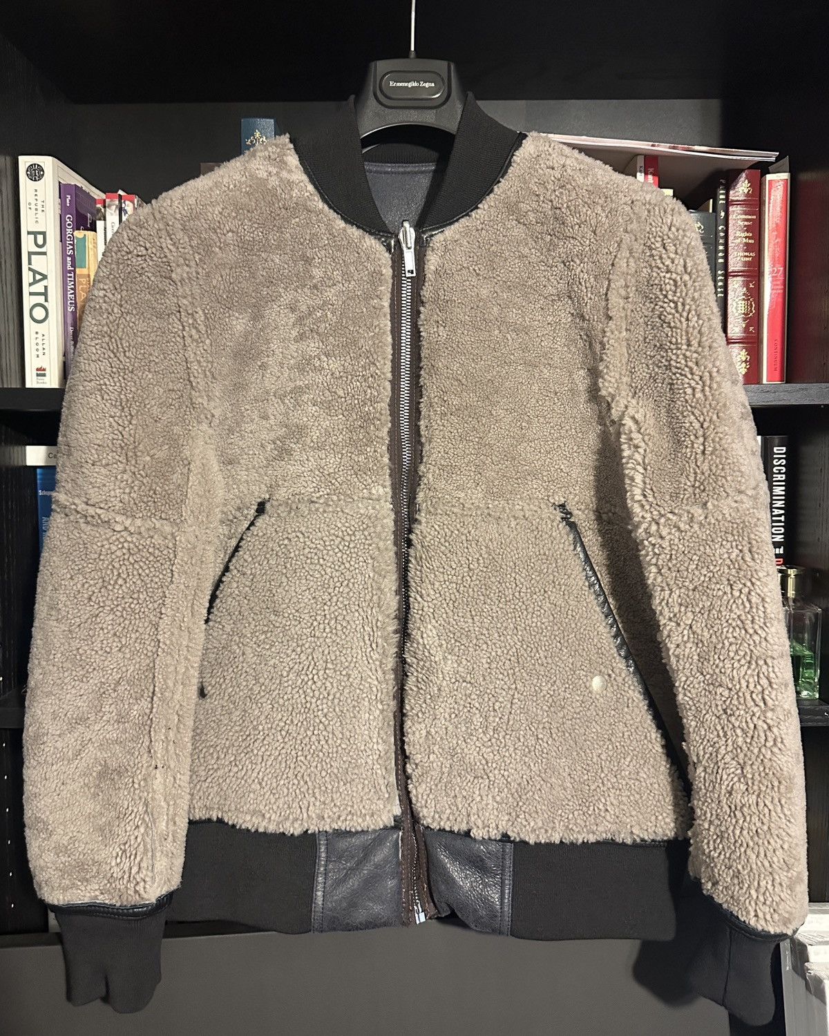 image of Rick Owens Fw20 Performa Shearling & Leather Reversible Bomber in Black, Men's (Size Medium)