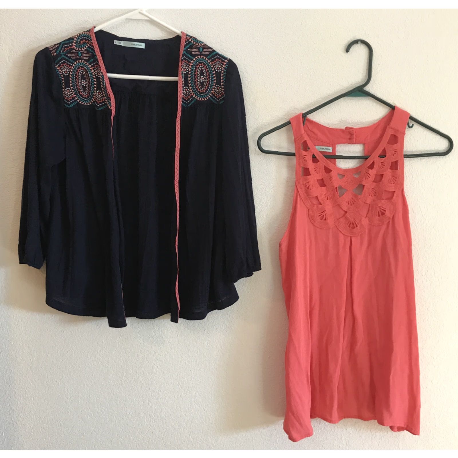 Vintage Maurices Tank Top/Jacket Set L Blue Embroidered Lightweight 3/4 Sleeve Womens Size L / US 10 / IT 46 - 3 Thumbnail