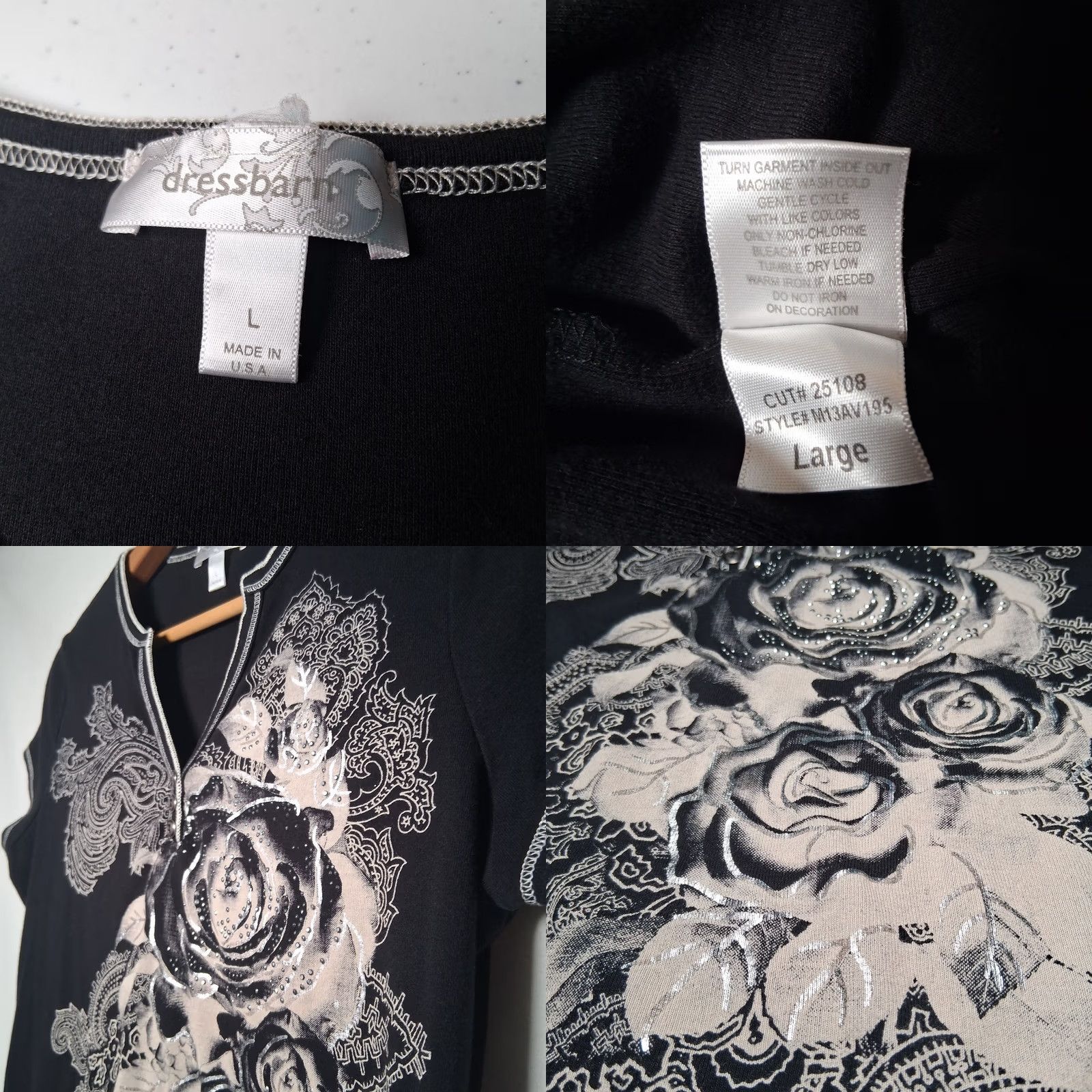 Vintage VINTAGE Dressbarn Shirt Women L Black Cap Sleeve Studded Roses Y2K Size L / US 10 / IT 46 - 8 Thumbnail